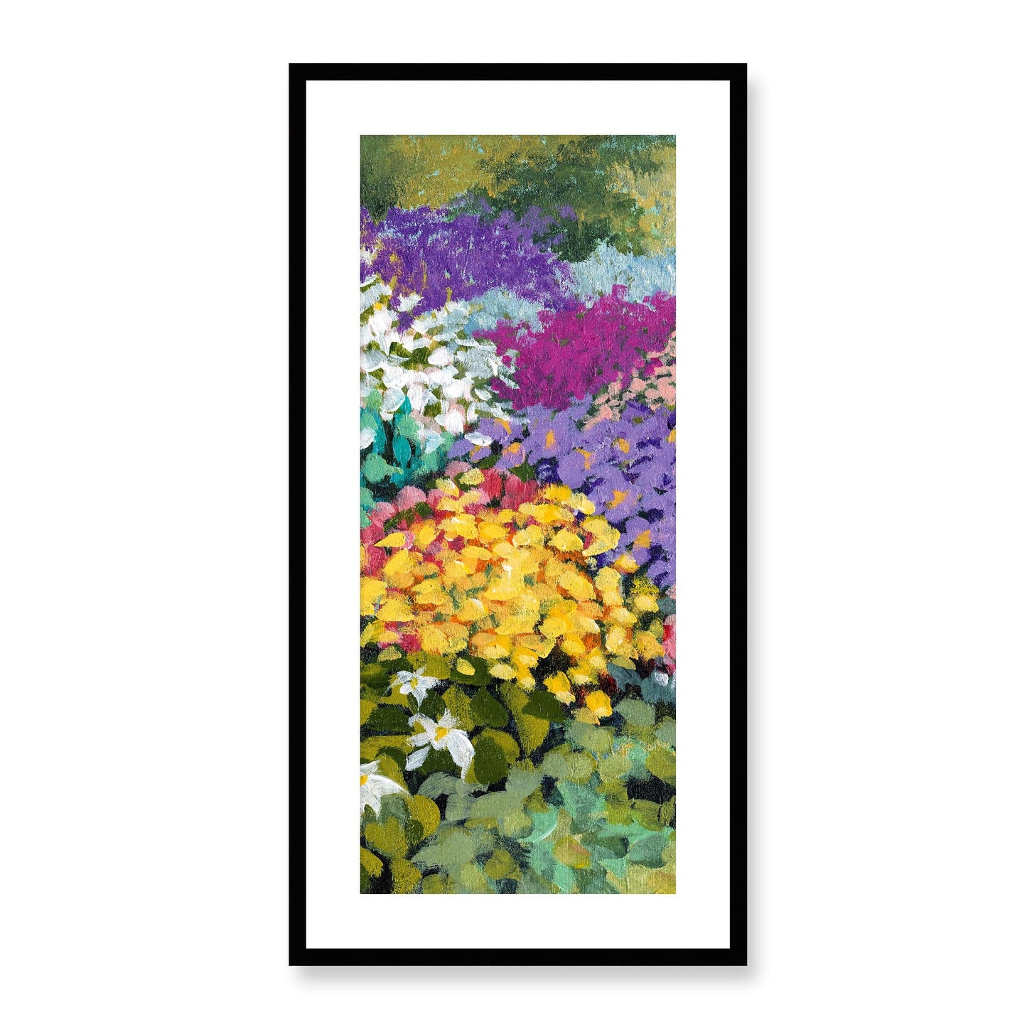 Framed Fine Art Print, White Mat - 16x33 inches | Floral Garden, FP3-1000-1147-C, Prints, Fine art, Black Frame, 41 x 84 cm ,16 x 33 inches
