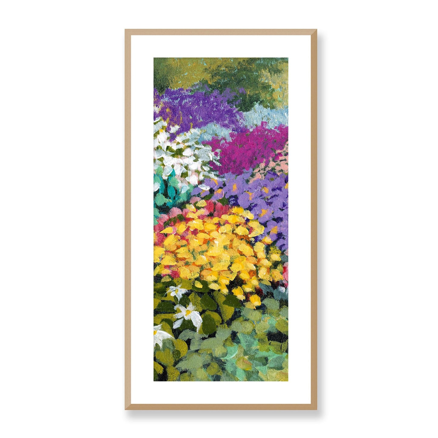Framed Fine Art Print, White Mat - 16x33 inches | Floral Garden, FP3-1000-1147-C, Prints, Fine art, Natural Frame, 41 x 84 cm ,16 x 33 inches