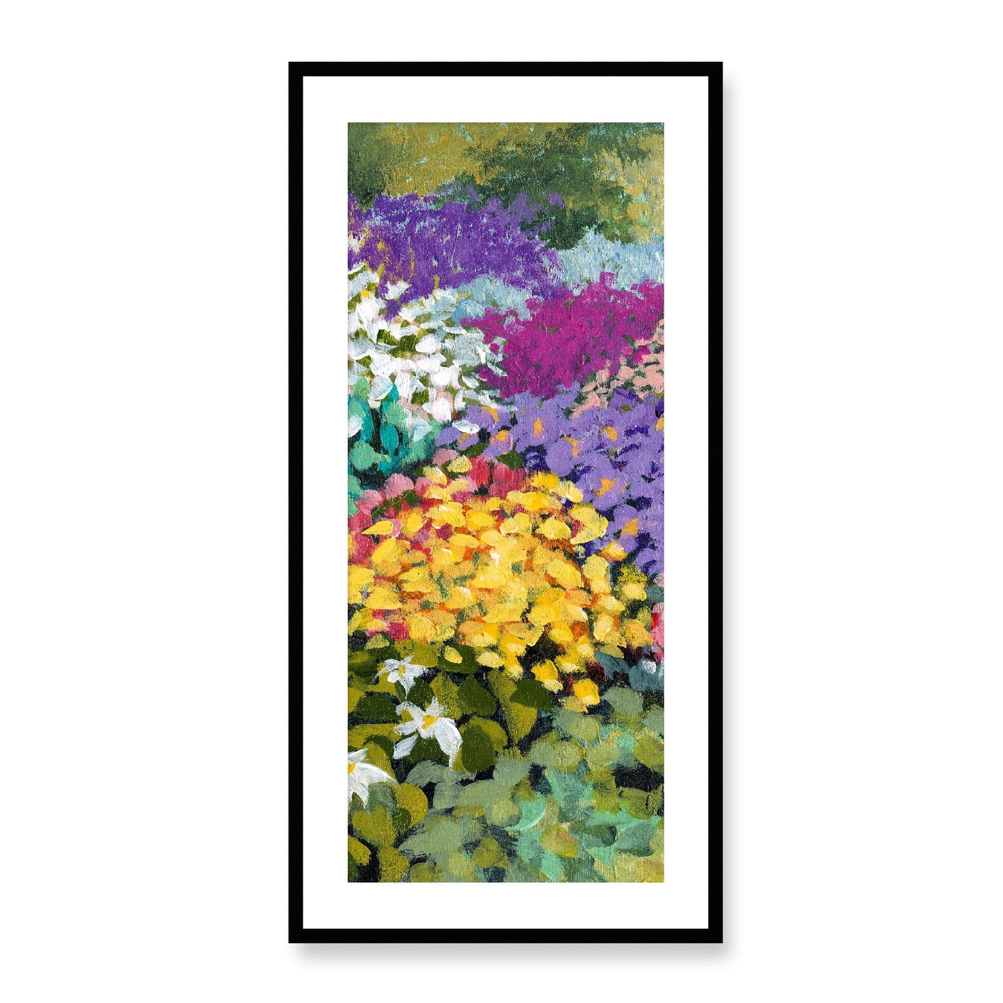 Framed Fine Art Print, White Mat - 16x33 inches | Floral Garden, FP3-1000-1147-C, Prints, Fine art, Black Frame, 48 x 102 cm ,19 x 40 inches