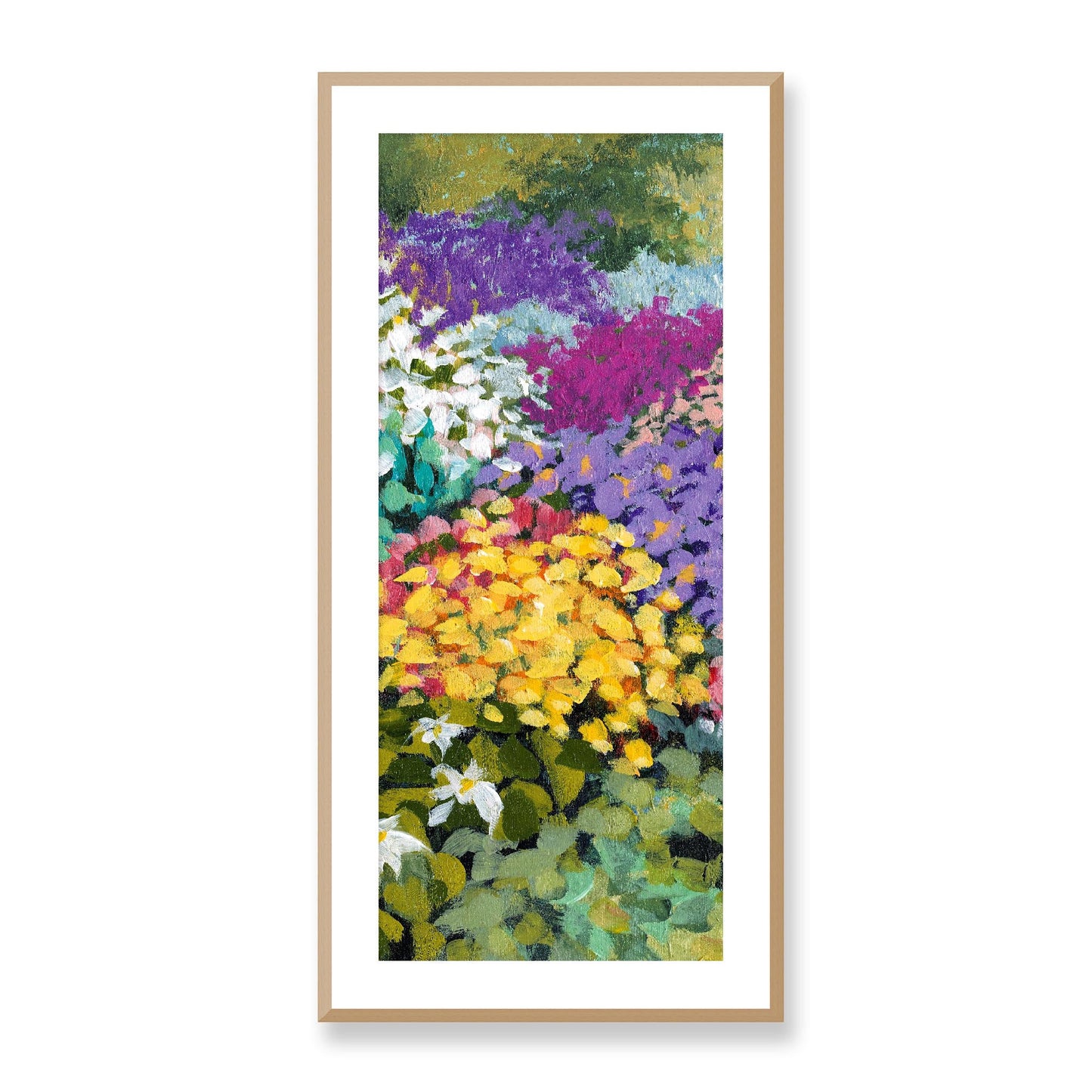 Framed Fine Art Print, White Mat - 16x33 inches | Floral Garden, FP3-1000-1147-C, Prints, Fine art, Natural Frame, 48 x 102 cm ,19 x 40 inches