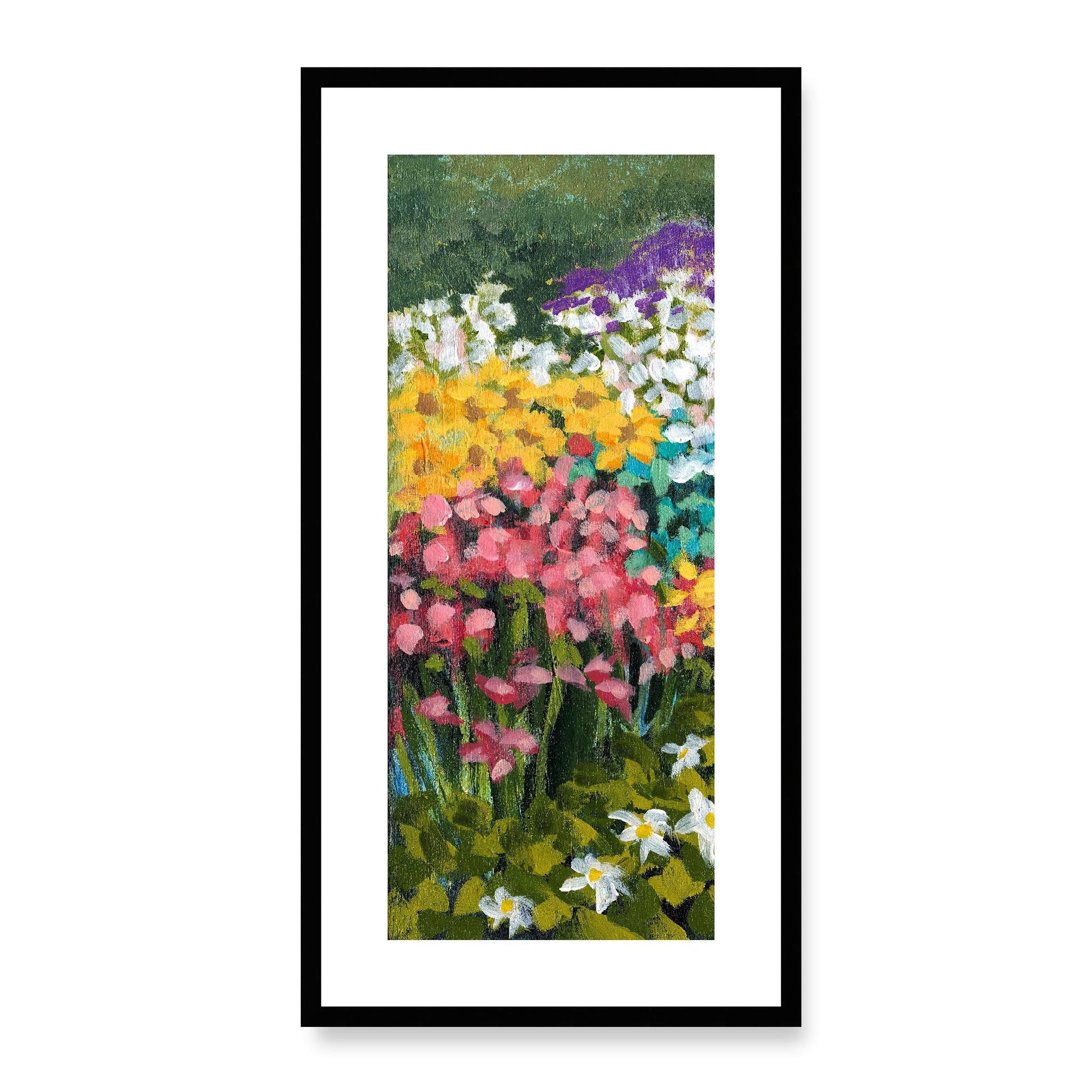 Framed Fine Art Print, White Mat - 16x33 inches | Floral Garden, FP3-1000-1147-L, Prints, Fine art, Black Frame, 36 x 71 cm ,14 x 28 inches