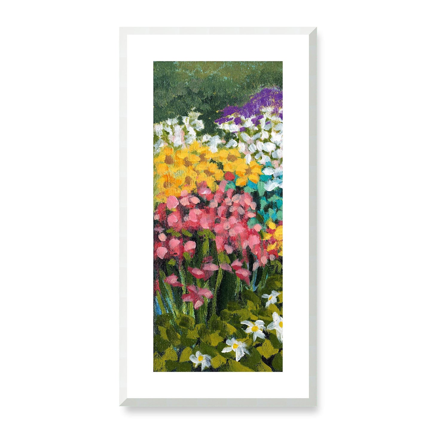 Framed Fine Art Print, White Mat - 16x33 inches | Floral Garden, FP3-1000-1147-L, Prints, Fine art, White Frame, 36 x 71 cm ,14 x 28 inches