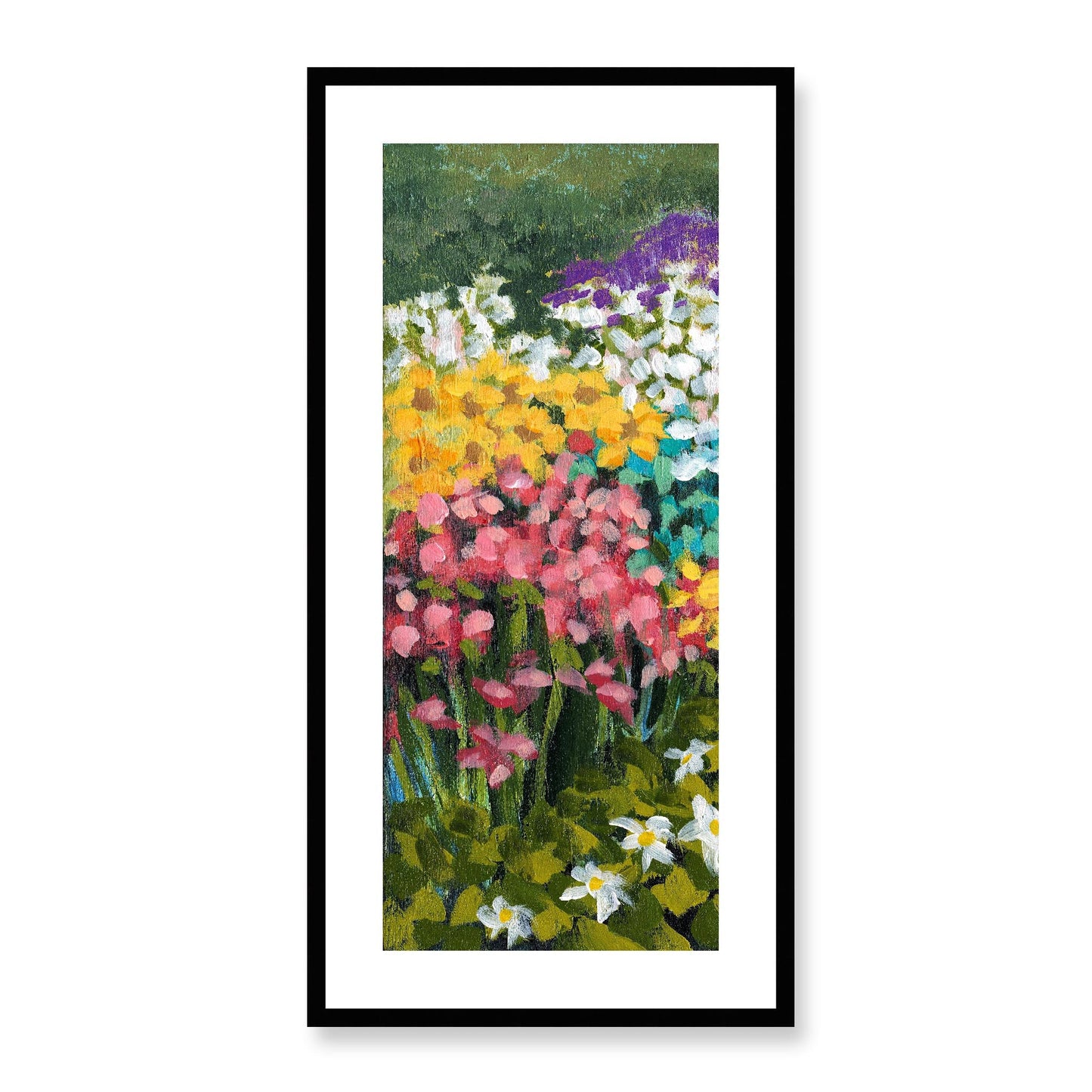 Framed Fine Art Print, White Mat - 16x33 inches | Floral Garden, FP3-1000-1147-L, Prints, Fine art, Black Frame, 41 x 84 cm ,16 x 33 inches