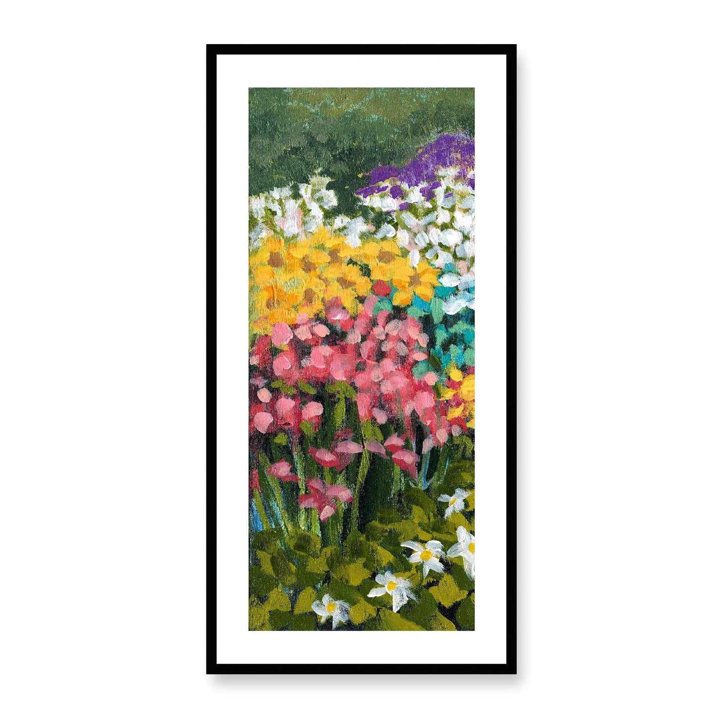 Framed Fine Art Print, White Mat - 16x33 inches | Floral Garden, FP3-1000-1147-L, Prints, Fine art, Black Frame, 48 x 102 cm ,19 x 40 inches