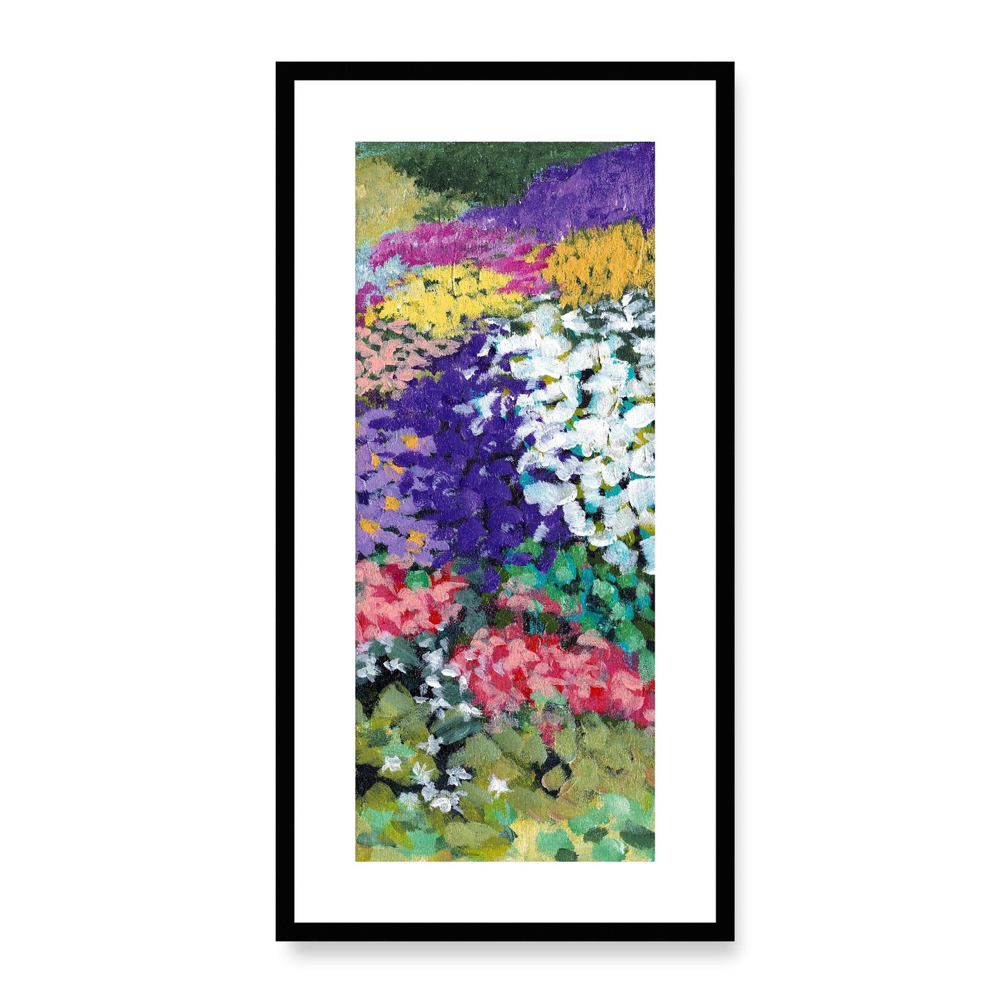 Framed Fine Art Print, White Mat - 16x33 inches | Floral Garden, FP3-1000-1147-R, Prints, Fine art, Black Frame, 36 x 71 cm ,14 x 28 inches