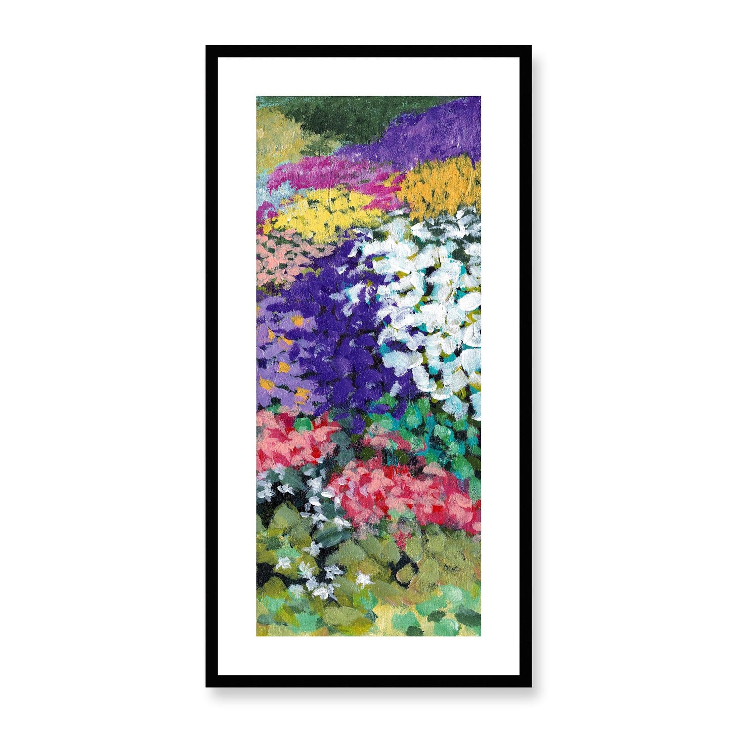 Framed Fine Art Print, White Mat - 16x33 inches | Floral Garden, FP3-1000-1147-R, Prints, Fine art, Black Frame, 41 x 84 cm ,16 x 33 inches