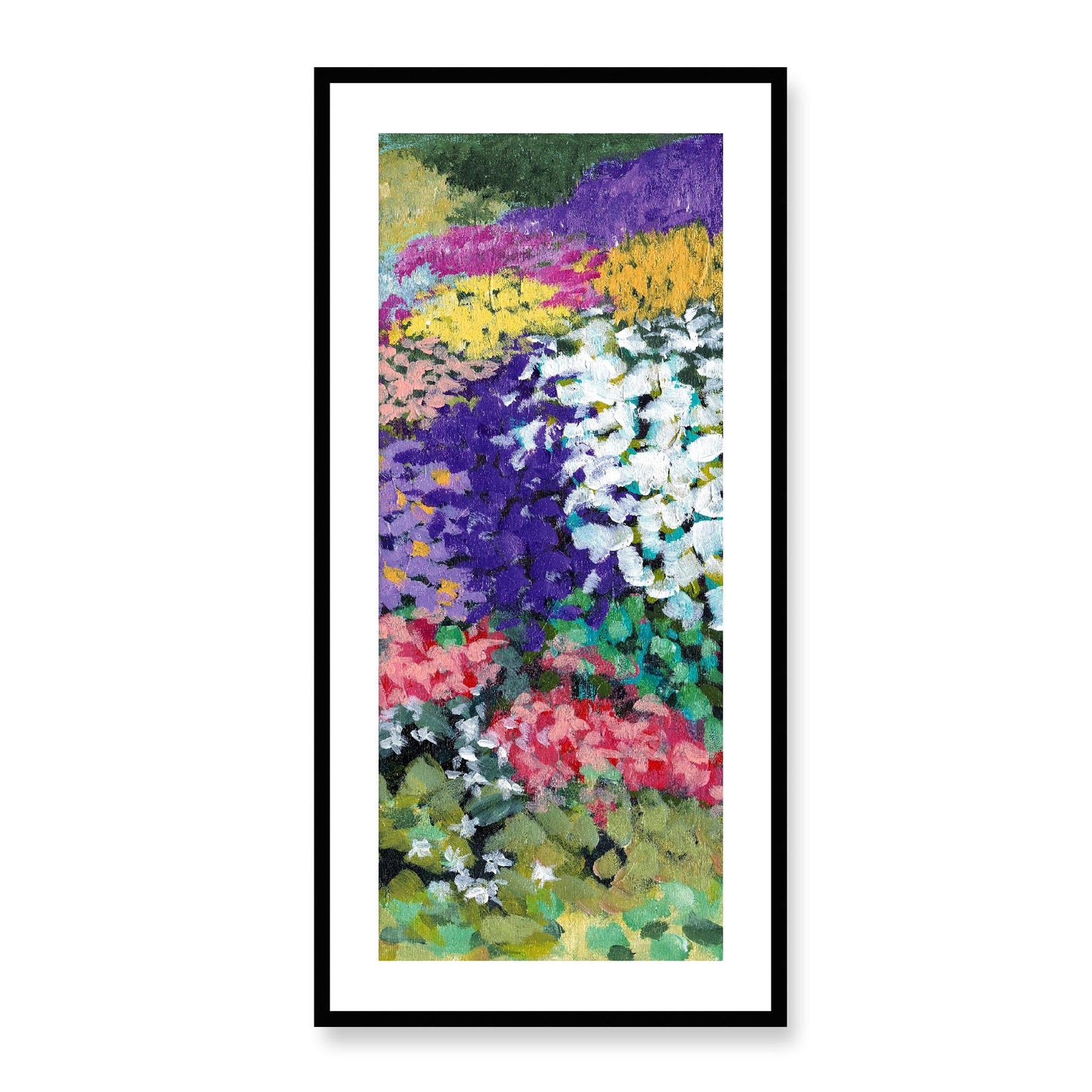 Framed Fine Art Print, White Mat - 16x33 inches | Floral Garden, FP3-1000-1147-R, Prints, Fine art, Black Frame, 48 x 102 cm ,19 x 40 inches