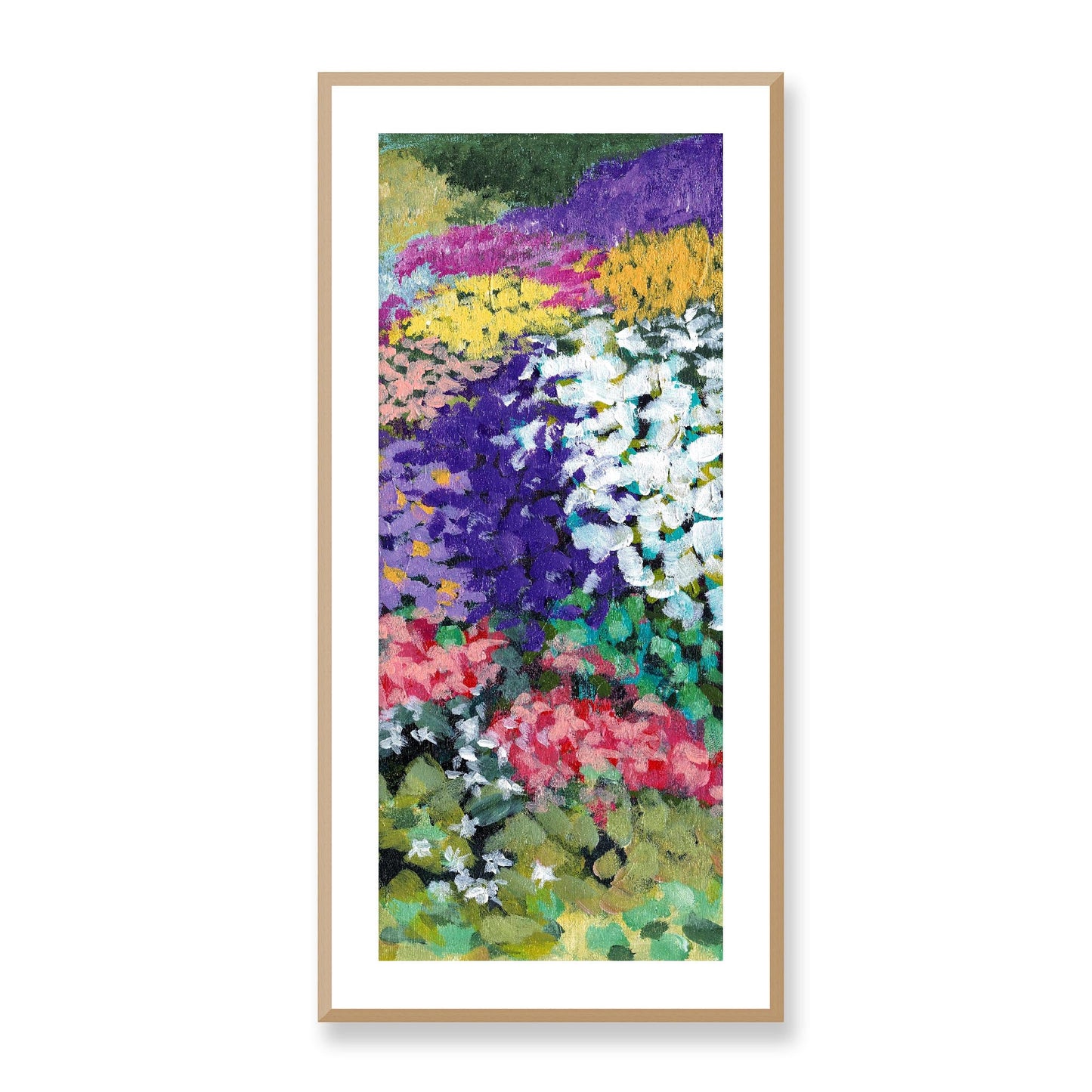 Framed Fine Art Print, White Mat - 16x33 inches | Floral Garden, FP3-1000-1147-R, Prints, Fine art, Natural Frame, 48 x 102 cm ,19 x 40 inches
