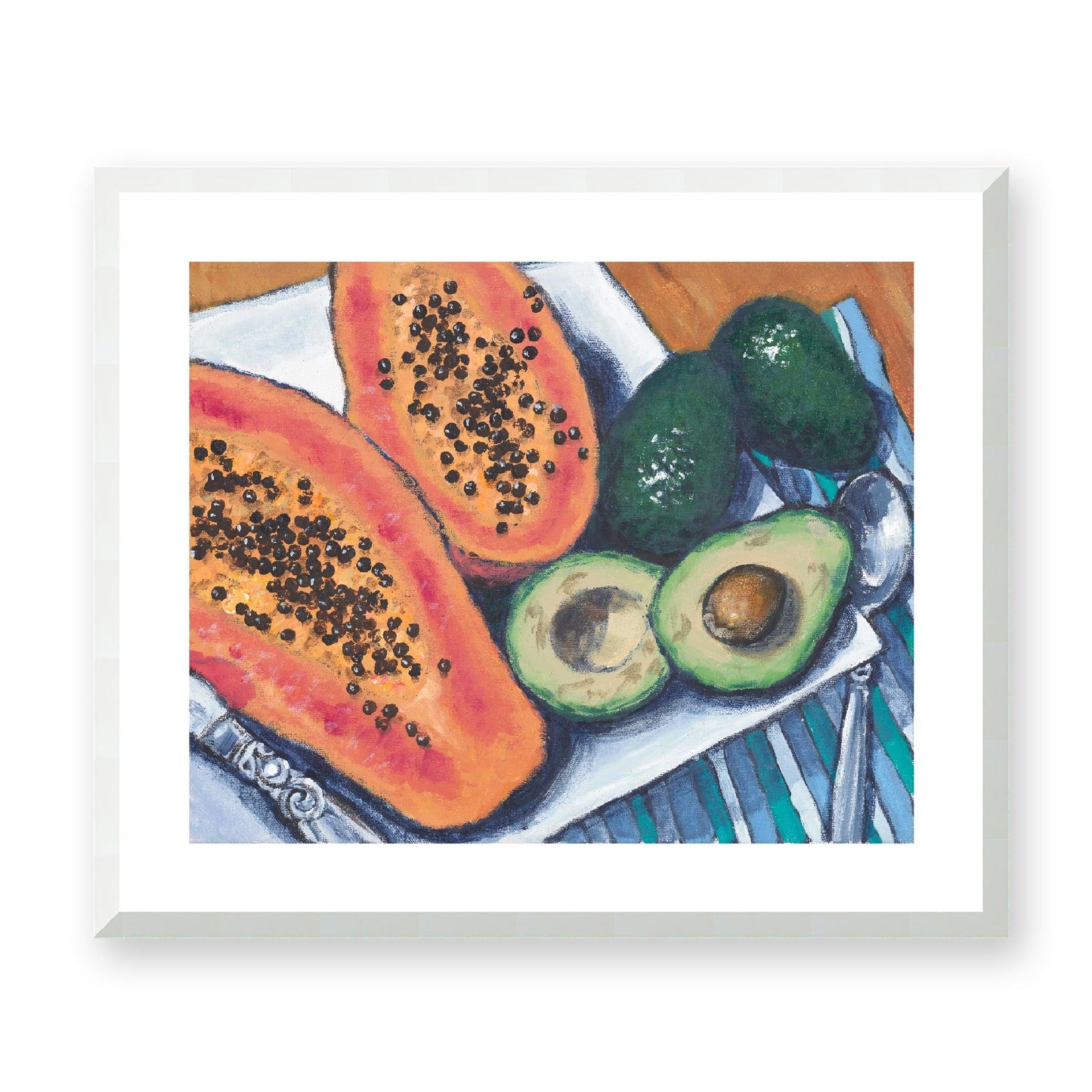 Framed Fine Art Print, White Mat - 14x12 19x16 24x20 29x24 34x28 39x32 inches | Papaya & Avocados in Acrylic, FPH-1000-1105, Prints, Fine art, White Frame, 61 x 51 cm, 24 x 20 inches