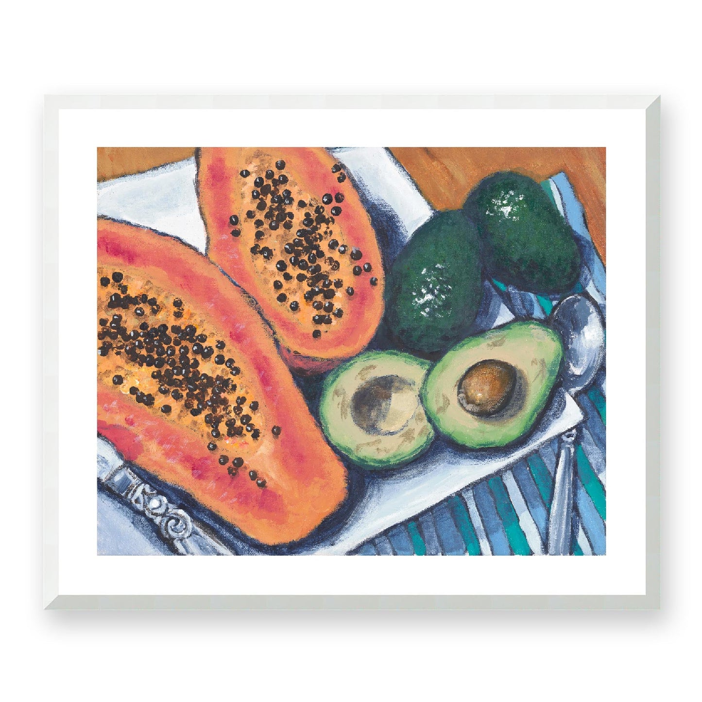 Framed Fine Art Print, White Mat - 14x12 19x16 24x20 29x24 34x28 39x32 inches | Papaya & Avocados in Acrylic, FPH-1000-1105, Prints, Fine art, White Frame, 74 x 61 cm, 29 x 24 inches