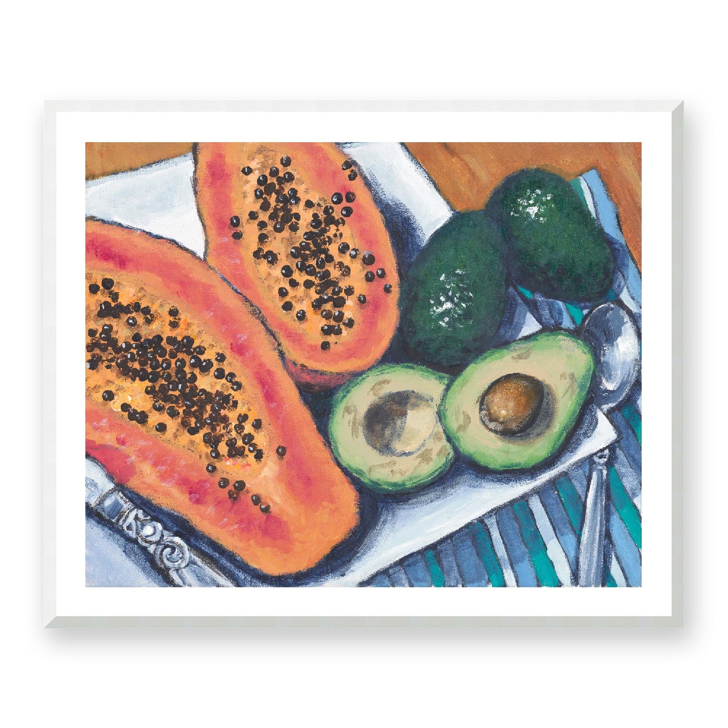 Framed Fine Art Print, White Mat - 14x12 19x16 24x20 29x24 34x28 39x32 inches | Papaya & Avocados in Acrylic, FPH-1000-1105, Prints, Fine art, White Frame, 99 x 81 cm, 39 x 32 inches