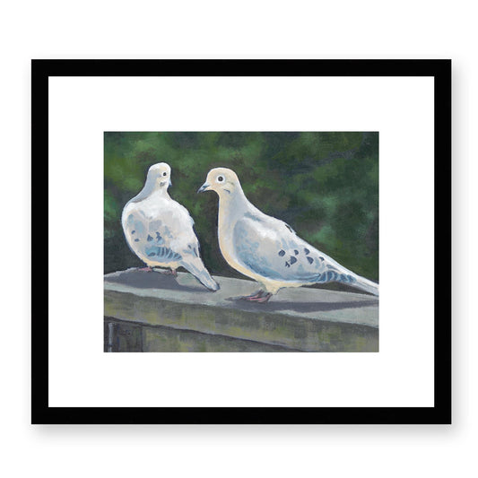 Framed Fine Art Print, White Mat - 14x12 19x16 24x20 29x24 34x28 39x32 inches | Mourning Doves in Acrylic, FPH-1000-1125, Prints, Fine art, Black Frame, 36 x 30 cm, 14 x 12 inches
