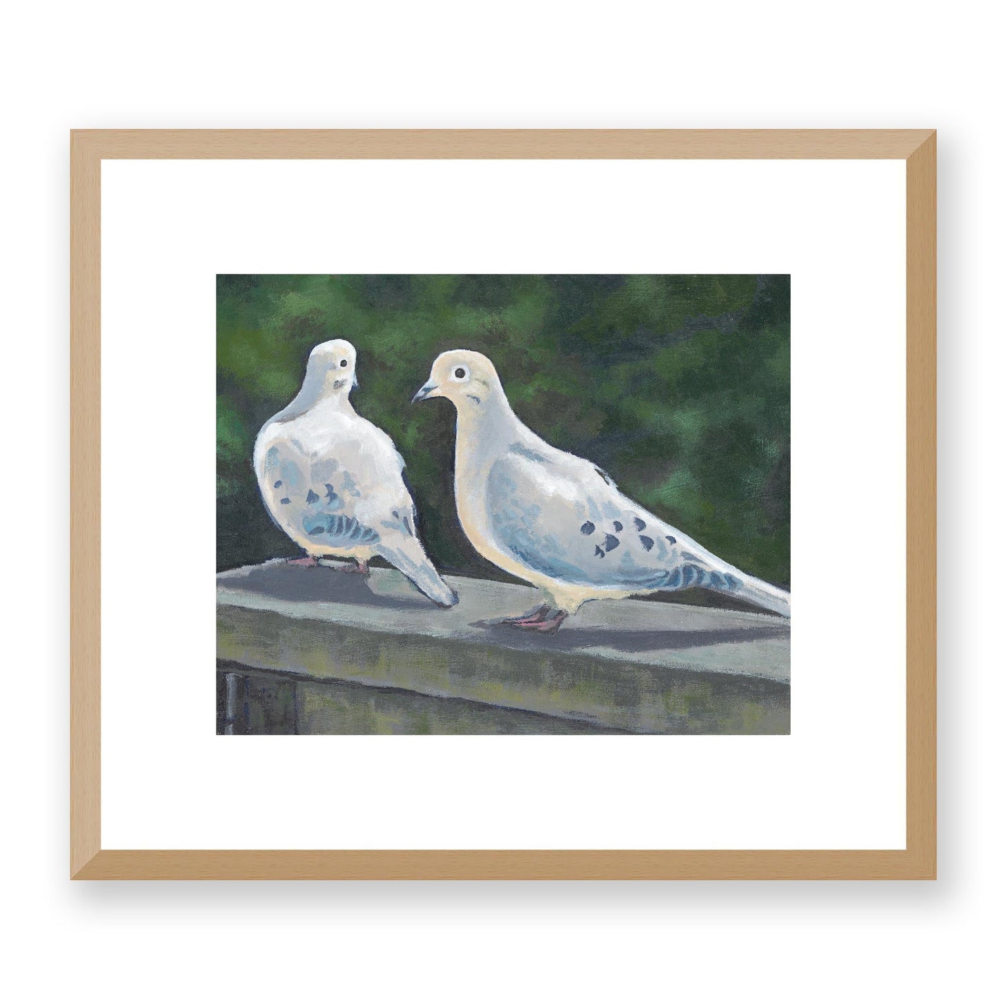 Framed Fine Art Print, White Mat - 14x12 19x16 24x20 29x24 34x28 39x32 inches | Mourning Doves in Acrylic, FPH-1000-1125, Prints, Fine art, Natural Frame, 36 x 30 cm, 14 x 12 inches