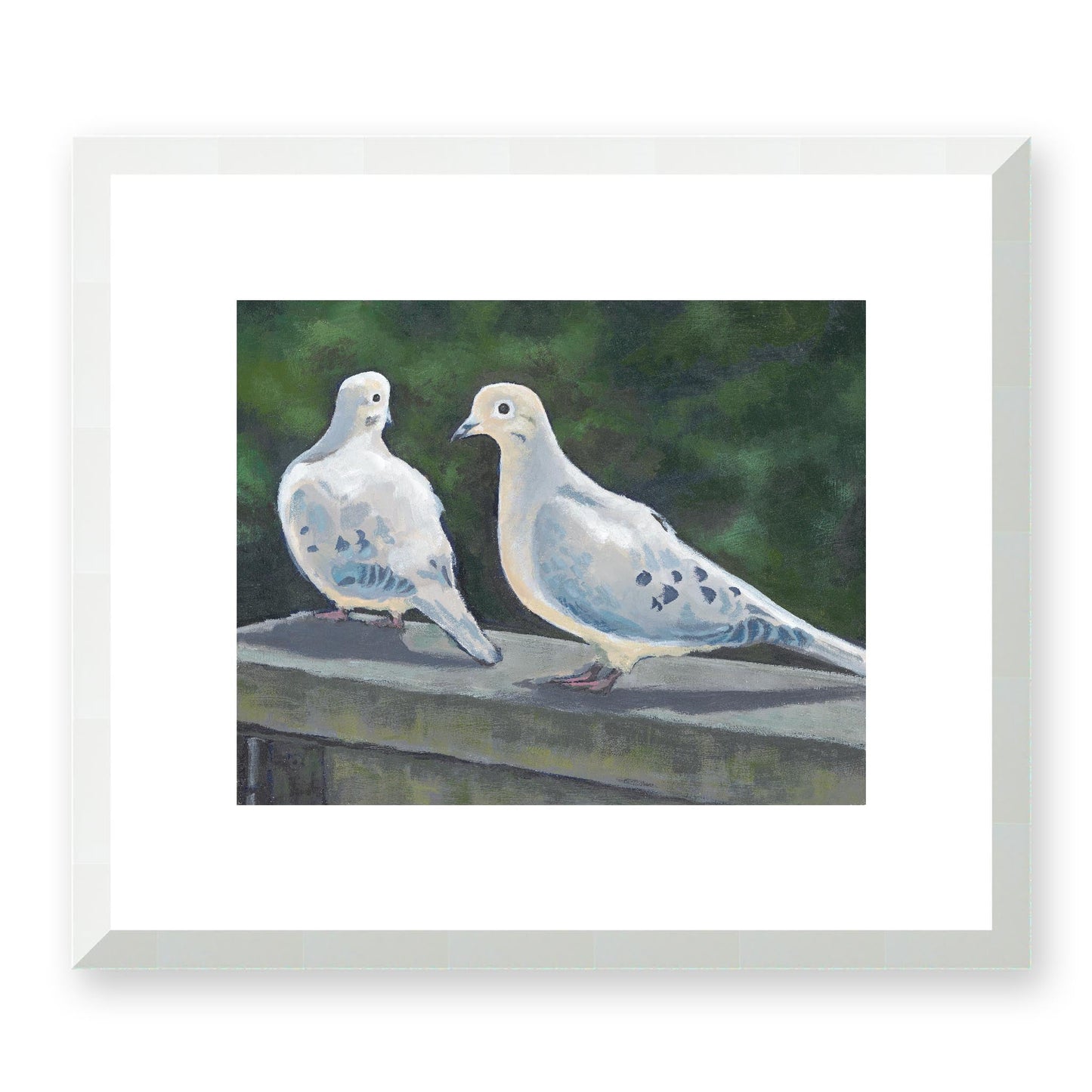 Framed Fine Art Print, White Mat - 14x12 19x16 24x20 29x24 34x28 39x32 inches | Mourning Doves in Acrylic, FPH-1000-1125, Prints, Fine art, White Frame, 36 x 30 cm, 14 x 12 inches