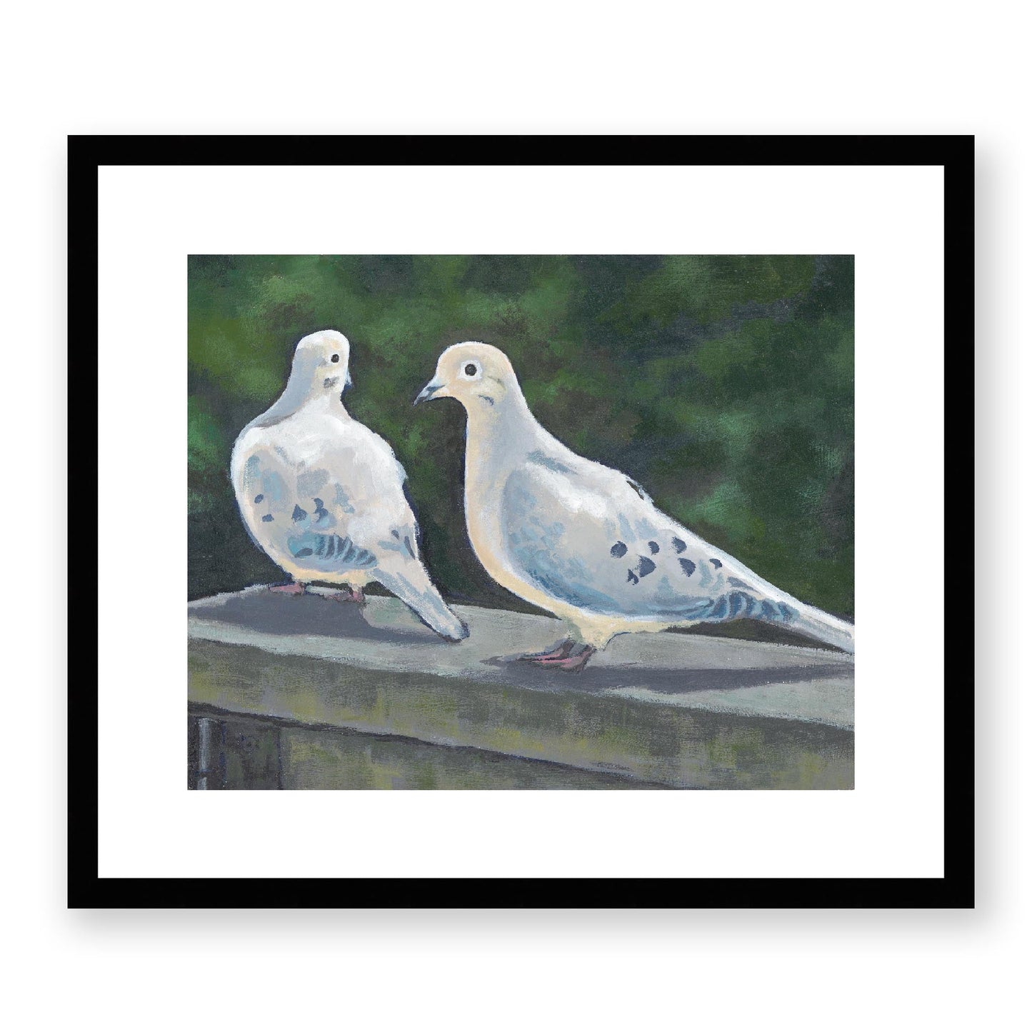 Framed Fine Art Print, White Mat - 14x12 19x16 24x20 29x24 34x28 39x32 inches | Mourning Doves in Acrylic, FPH-1000-1125, Prints, Fine art, Black Frame, 48 x 41 cm, 19 x 16 inches