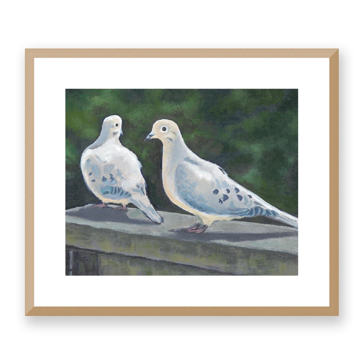 Framed Fine Art Print, White Mat - 14x12 19x16 24x20 29x24 34x28 39x32 inches | Mourning Doves in Acrylic, FPH-1000-1125, Prints, Fine art, Natural Frame, 48 x 41 cm, 19 x 16 inches