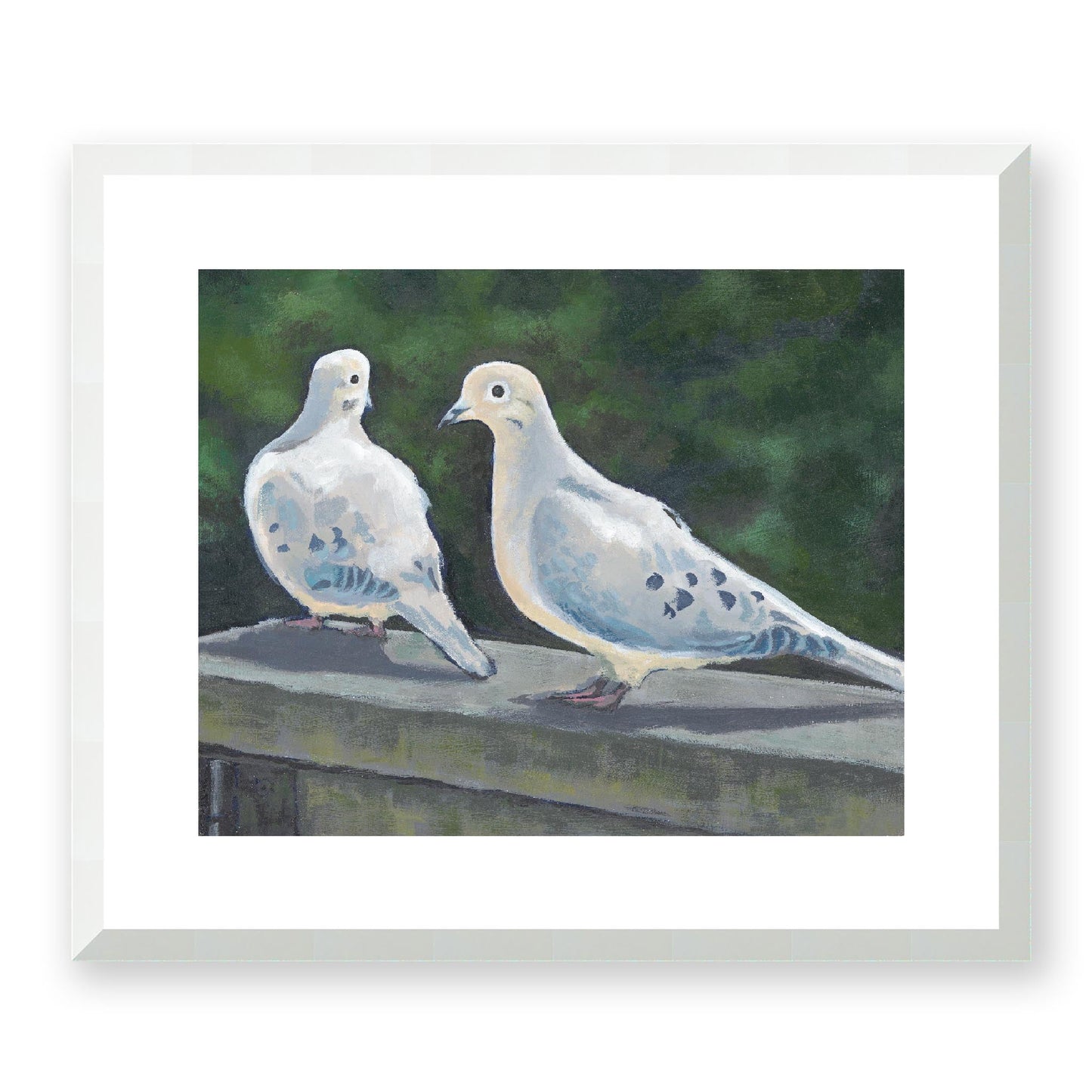 Framed Fine Art Print, White Mat - 14x12 19x16 24x20 29x24 34x28 39x32 inches | Mourning Doves in Acrylic, FPH-1000-1125, Prints, Fine art, White Frame, 48 x 41 cm, 19 x 16 inches