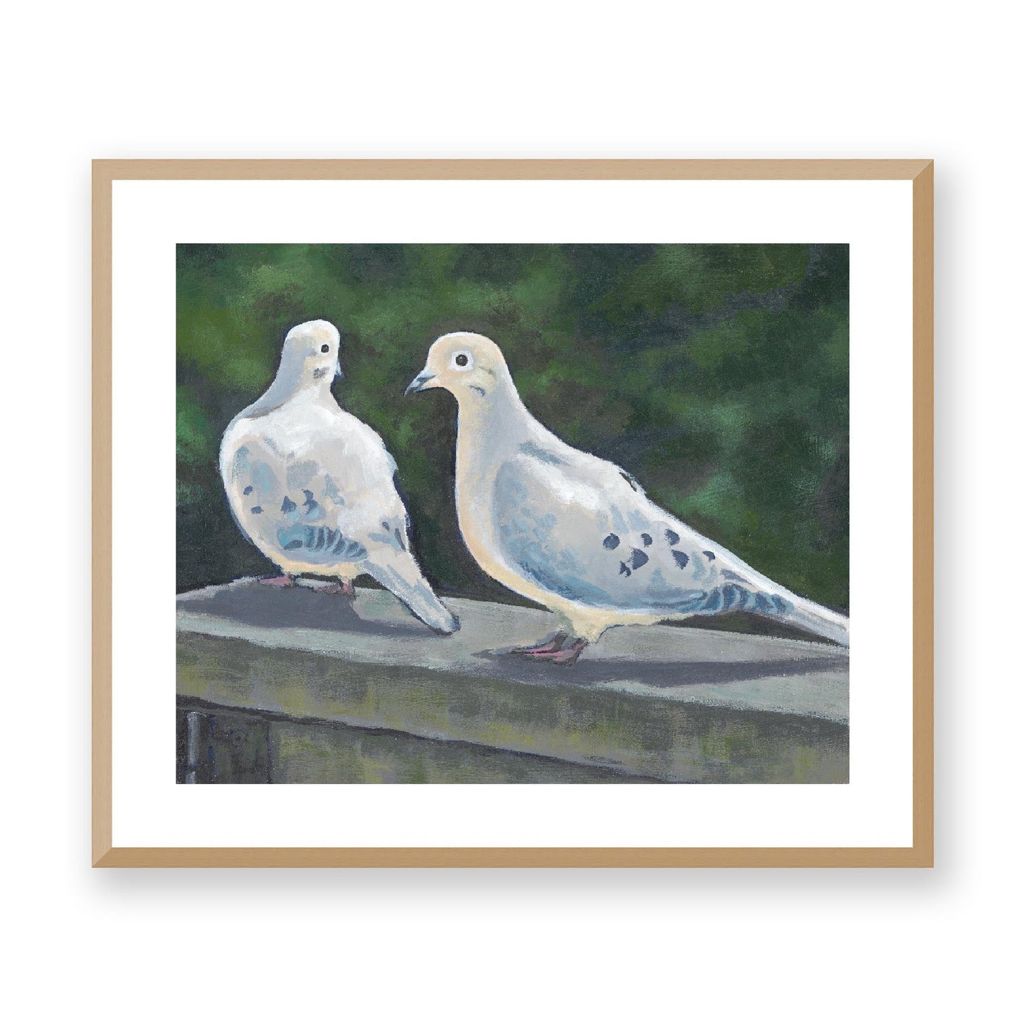 Framed Fine Art Print, White Mat - 14x12 19x16 24x20 29x24 34x28 39x32 inches | Mourning Doves in Acrylic, FPH-1000-1125, Prints, Fine art, Natural Frame, 61 x 51 cm, 24 x 20 inches