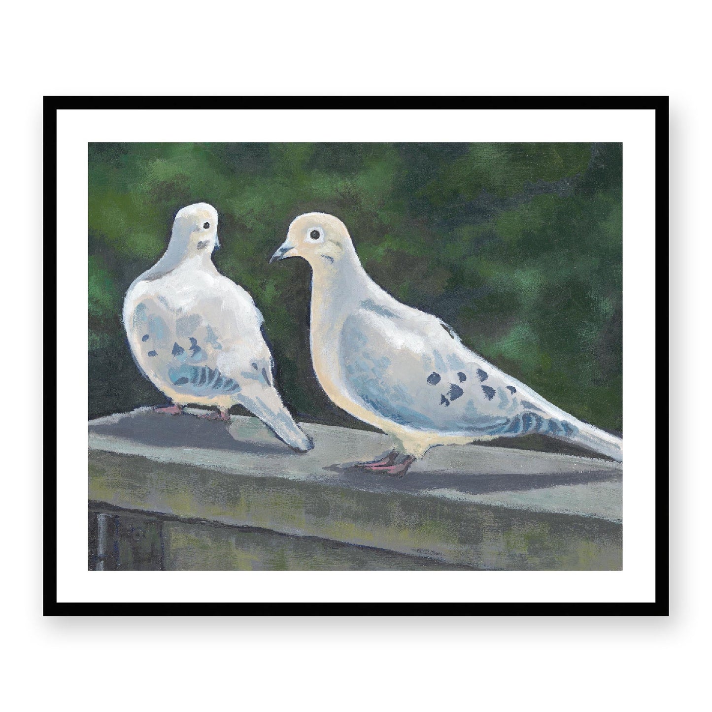 Framed Fine Art Print, White Mat - 14x12 19x16 24x20 29x24 34x28 39x32 inches | Mourning Doves in Acrylic, FPH-1000-1125, Prints, Fine art, Black Frame, 86 x 71 cm, 34 x 28 inches