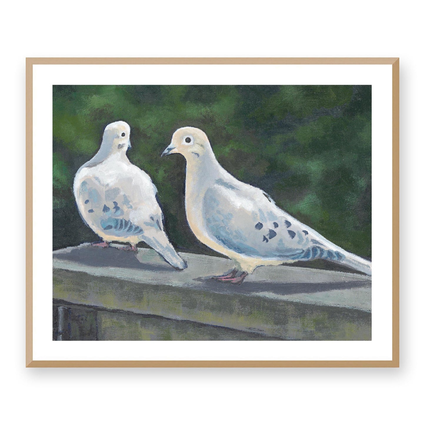 Framed Fine Art Print, White Mat - 14x12 19x16 24x20 29x24 34x28 39x32 inches | Mourning Doves in Acrylic, FPH-1000-1125, Prints, Fine art, Natural Frame, 86 x 71 cm, 34 x 28 inches
