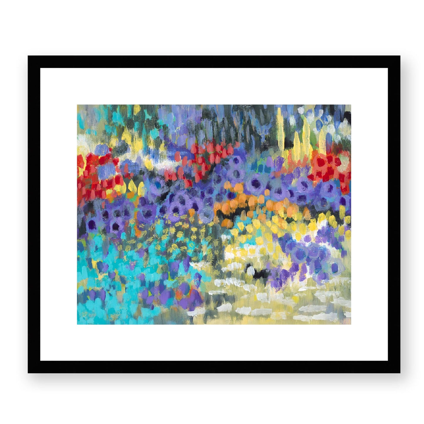 Framed Fine Art Print, White Mat - 14x12 19x16 24x20 29x24 34x28 39x32 inches | Floral Garden Two in Acrylic, FPH-1000-1145, Prints, Fine art, Black Frame, 48 x 41 cm, 19 x 16 inches