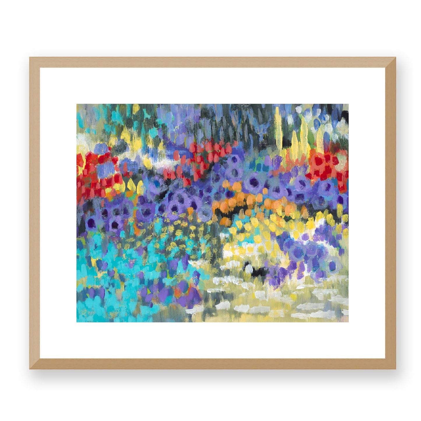 Framed Fine Art Print, White Mat - 14x12 19x16 24x20 29x24 34x28 39x32 inches | Floral Garden Two in Acrylic, FPH-1000-1145, Prints, Fine art, Natural Frame, 48 x 41 cm, 19 x 16 inches