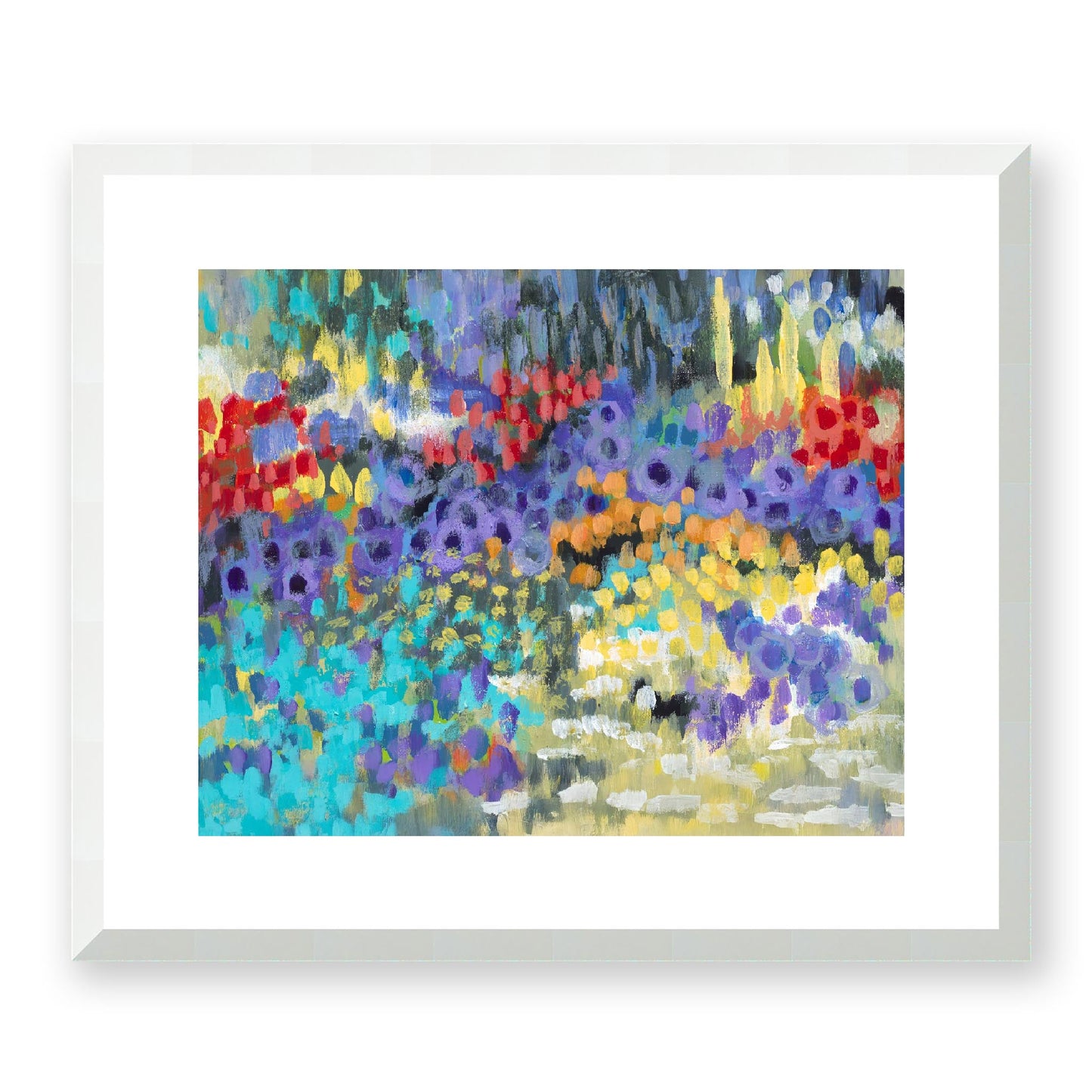 Framed Fine Art Print, White Mat - 14x12 19x16 24x20 29x24 34x28 39x32 inches | Floral Garden Two in Acrylic, FPH-1000-1145, Prints, Fine art, White Frame, 48 x 41 cm, 19 x 16 inches