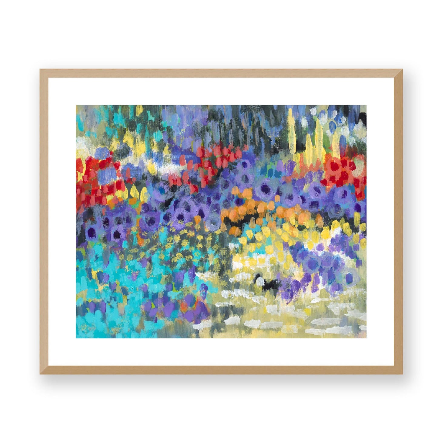 Framed Fine Art Print, White Mat - 14x12 19x16 24x20 29x24 34x28 39x32 inches | Floral Garden Two in Acrylic, FPH-1000-1145, Prints, Fine art, Natural Frame, 61 x 51 cm, 24 x 20 inches