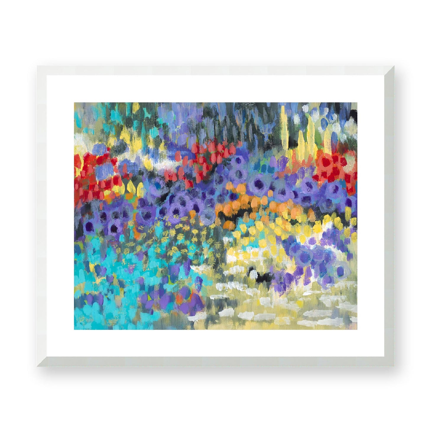 Framed Fine Art Print, White Mat - 14x12 19x16 24x20 29x24 34x28 39x32 inches | Floral Garden Two in Acrylic, FPH-1000-1145, Prints, Fine art, White Frame, 61 x 51 cm, 24 x 20 inches