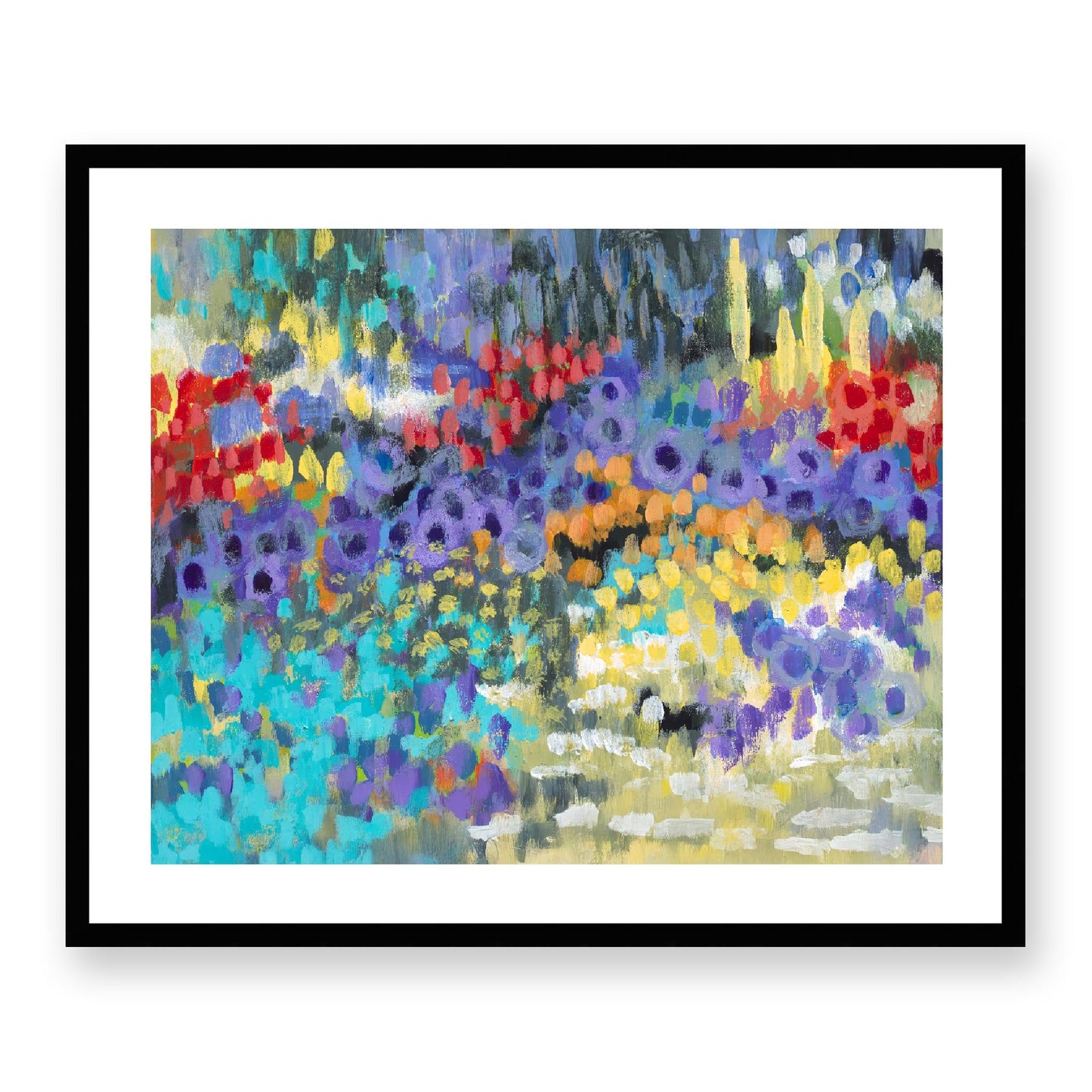 Framed Fine Art Print, White Mat - 14x12 19x16 24x20 29x24 34x28 39x32 inches | Floral Garden Two in Acrylic, FPH-1000-1145, Prints, Fine art, Black Frame, 74 x 61 cm, 29 x 24 inches