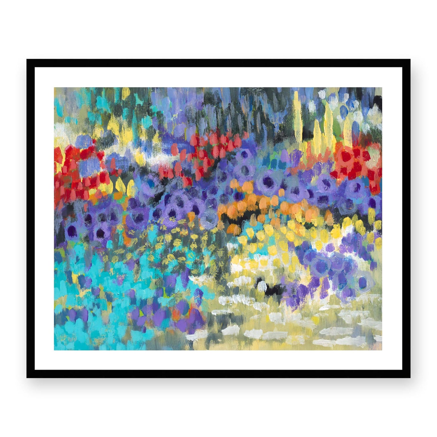 Framed Fine Art Print, White Mat - 14x12 19x16 24x20 29x24 34x28 39x32 inches | Floral Garden Two in Acrylic, FPH-1000-1145, Prints, Fine art, Black Frame, 86 x 71 cm, 34 x 28 inches