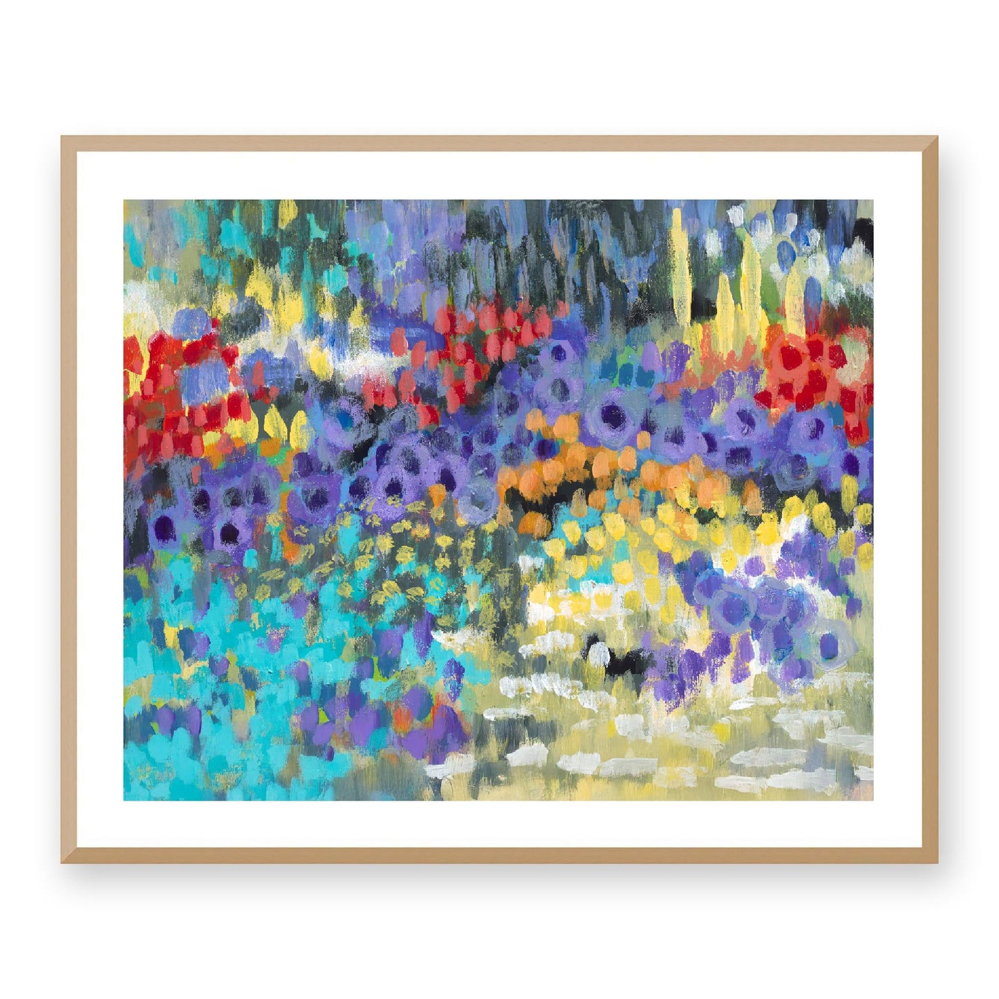 Framed Fine Art Print, White Mat - 14x12 19x16 24x20 29x24 34x28 39x32 inches | Floral Garden Two in Acrylic, FPH-1000-1145, Prints, Fine art, Natural Frame, 86 x 71 cm, 34 x 28 inches