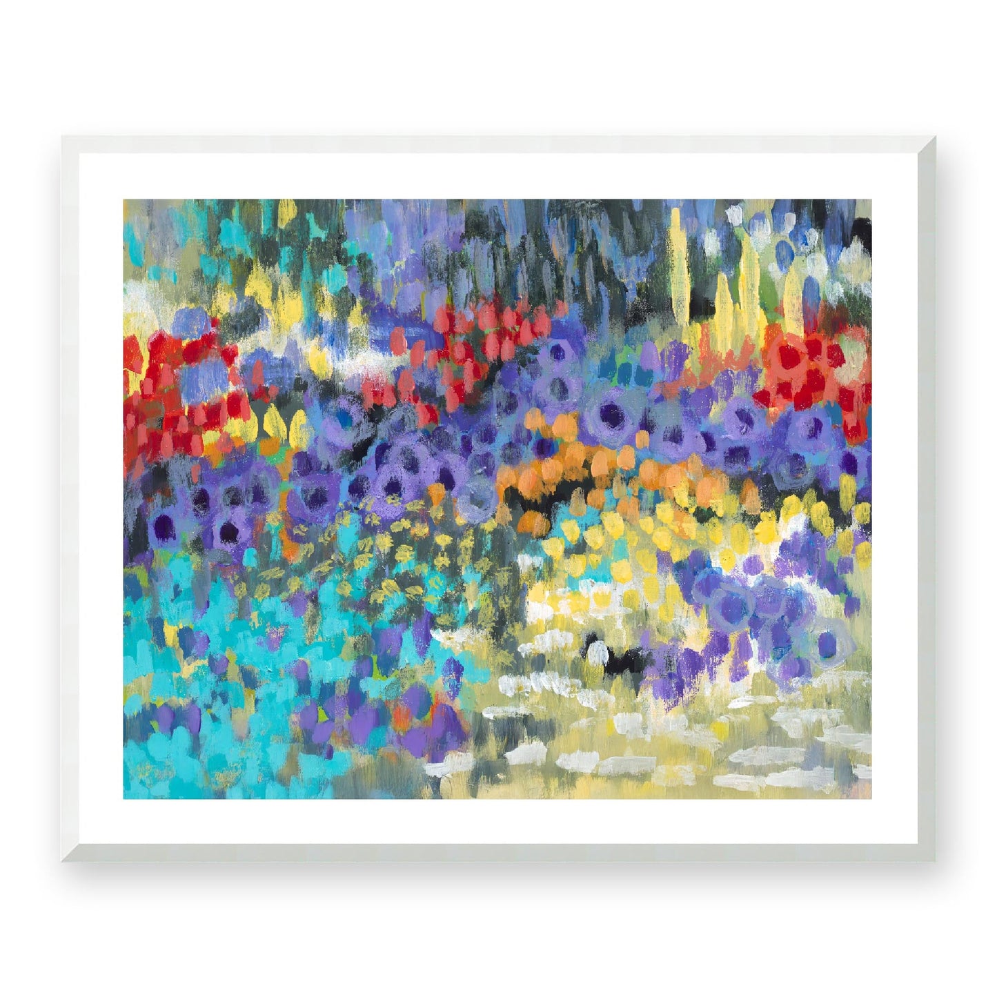 Framed Fine Art Print, White Mat - 14x12 19x16 24x20 29x24 34x28 39x32 inches | Floral Garden Two in Acrylic, FPH-1000-1145, Prints, Fine art, White Frame, 86 x 71 cm, 34 x 28 inches