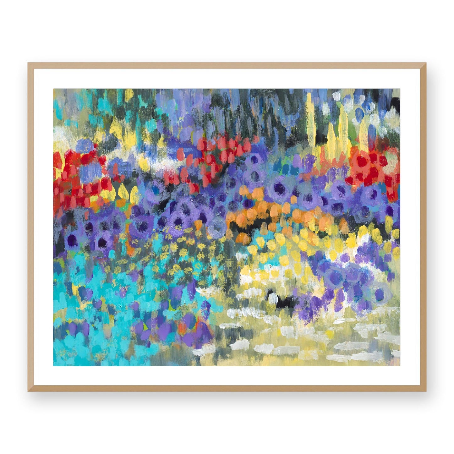 Framed Fine Art Print, White Mat - 14x12 19x16 24x20 29x24 34x28 39x32 inches | Floral Garden Two in Acrylic, FPH-1000-1145, Prints, Fine art, Natural Frame, 99 x 81 cm, 39 x 32 inches