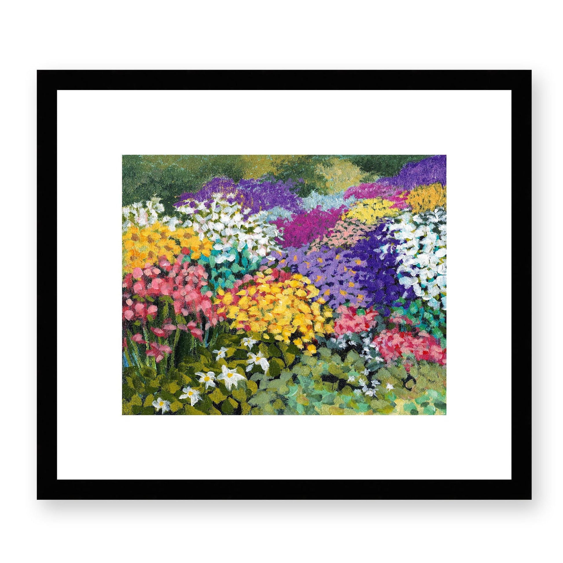 Framed Fine Art Print, White Mat - 14x12 19x16 24x20 29x24 34x28 39x32 inches | Floral Garden Three in Acrylic, FPH-1000-1147, Prints, Fine art, Black Frame, 36 x 30 cm, 14 x 12 inches
