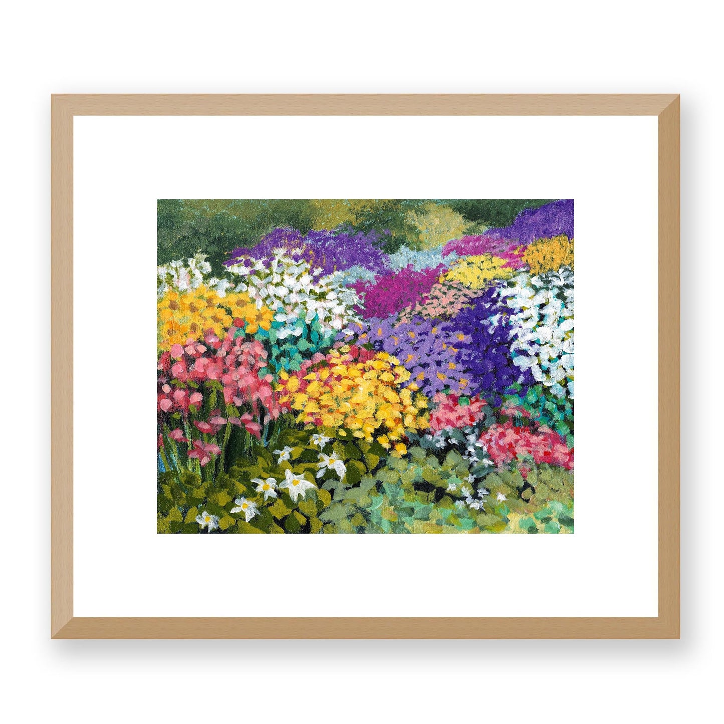 Framed Fine Art Print, White Mat - 14x12 19x16 24x20 29x24 34x28 39x32 inches | Floral Garden Three in Acrylic, FPH-1000-1147, Prints, Fine art, Natural Frame, 36 x 30 cm, 14 x 12 inches