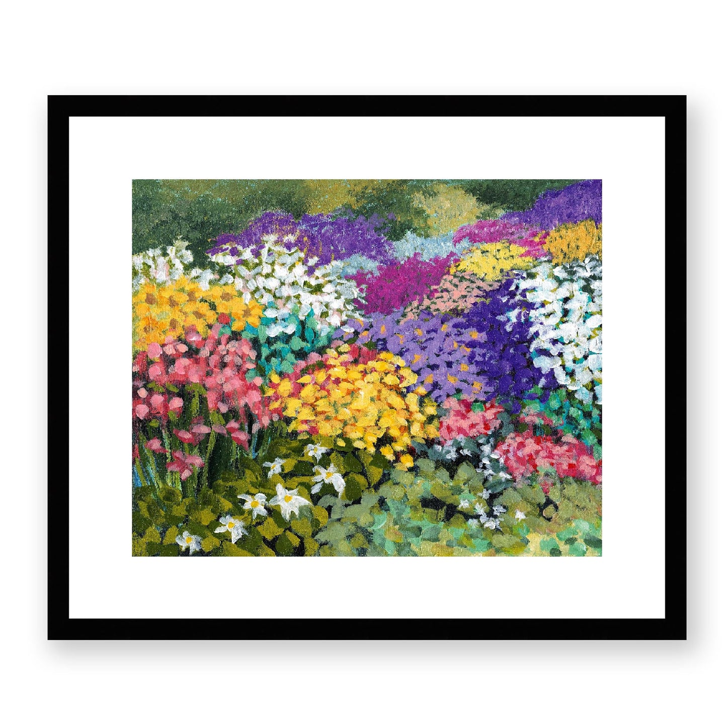 Framed Fine Art Print, White Mat - 14x12 19x16 24x20 29x24 34x28 39x32 inches | Floral Garden Three in Acrylic, FPH-1000-1147, Prints, Fine art, Black Frame, 48 x 41 cm, 19 x 16 inches
