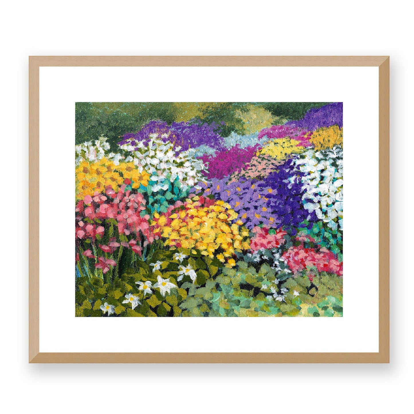 Framed Fine Art Print, White Mat - 14x12 19x16 24x20 29x24 34x28 39x32 inches | Floral Garden Three in Acrylic, FPH-1000-1147, Prints, Fine art, Natural Frame, 48 x 41 cm, 19 x 16 inches