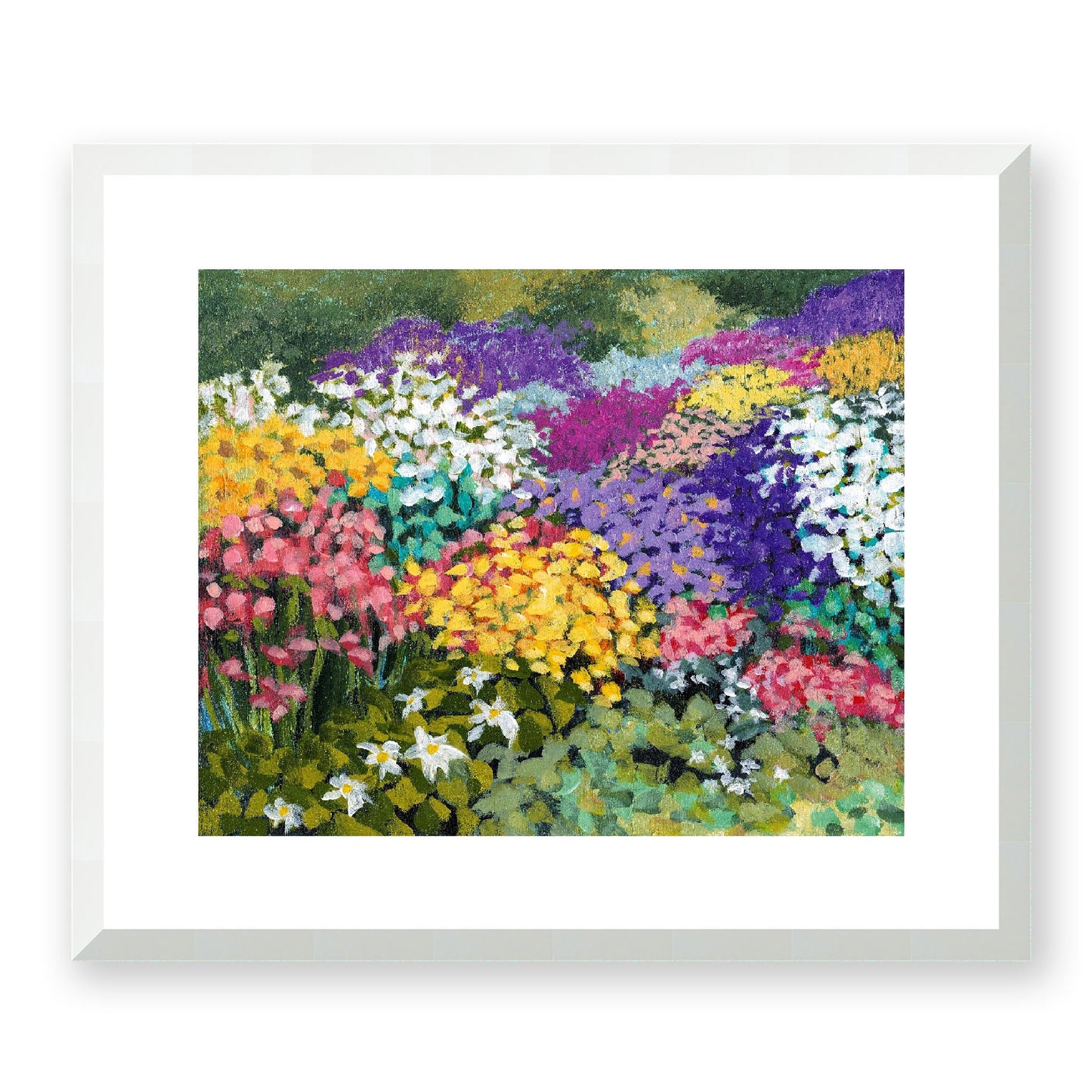 Framed Fine Art Print, White Mat - 14x12 19x16 24x20 29x24 34x28 39x32 inches | Floral Garden Three in Acrylic, FPH-1000-1147, Prints, Fine art, White Frame, 48 x 41 cm, 19 x 16 inches