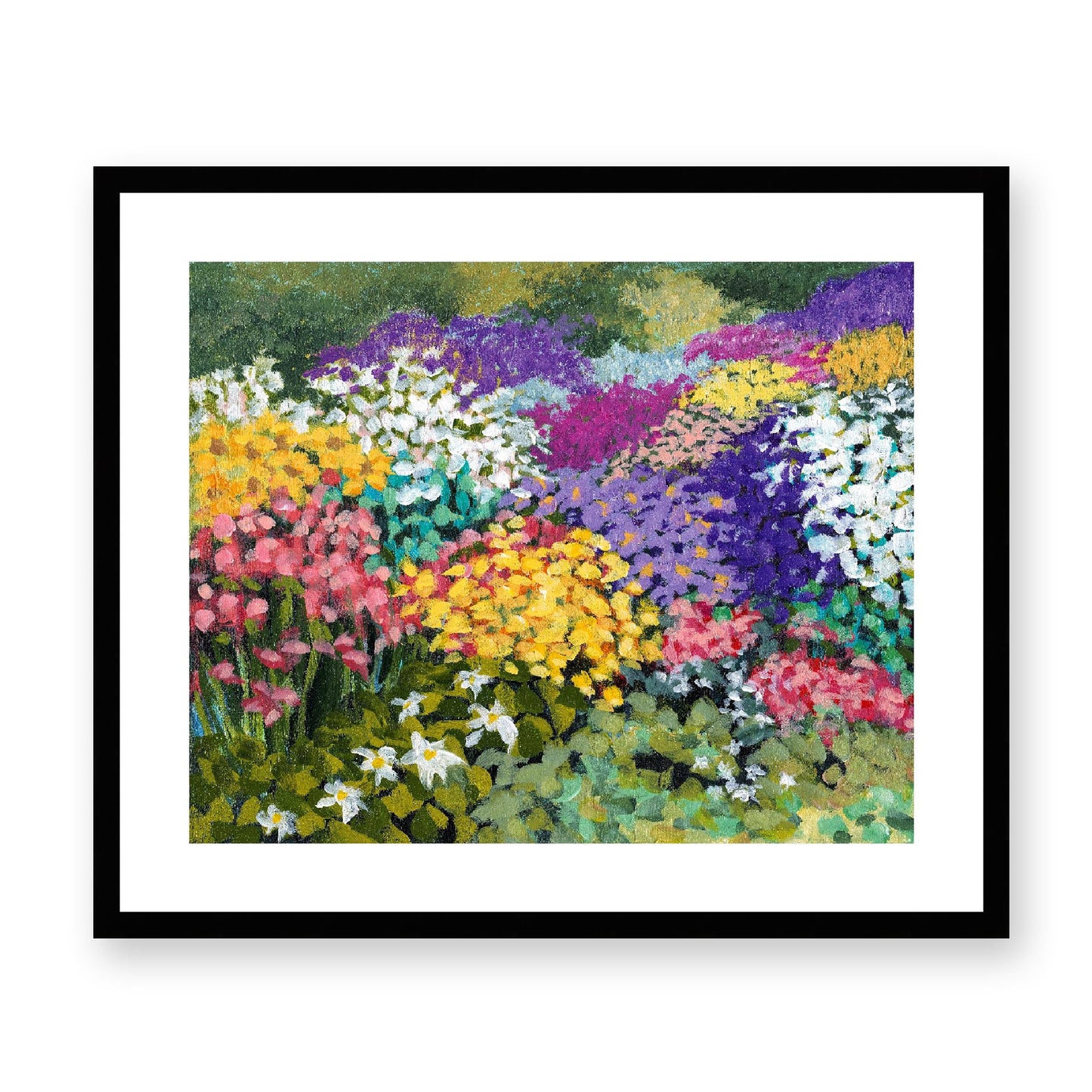 Framed Fine Art Print, White Mat - 14x12 19x16 24x20 29x24 34x28 39x32 inches | Floral Garden Three in Acrylic, FPH-1000-1147, Prints, Fine art, Black Frame, 61 x 51 cm, 24 x 20 inches