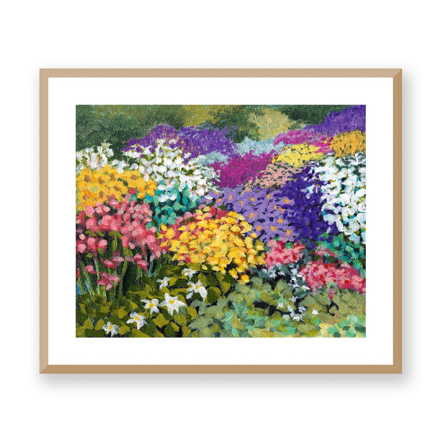 Framed Fine Art Print, White Mat - 14x12 19x16 24x20 29x24 34x28 39x32 inches | Floral Garden Three in Acrylic, FPH-1000-1147, Prints, Fine art, Natural Frame, 61 x 51 cm, 24 x 20 inches