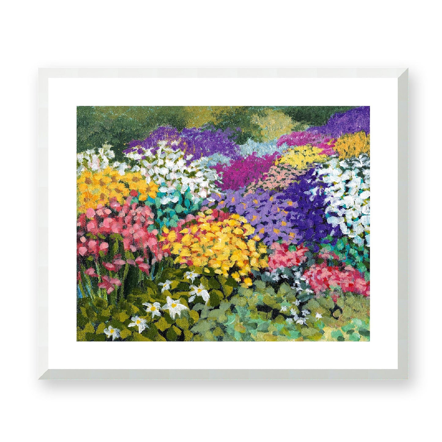 Framed Fine Art Print, White Mat - 14x12 19x16 24x20 29x24 34x28 39x32 inches | Floral Garden Three in Acrylic, FPH-1000-1147, Prints, Fine art, White Frame, 61 x 51 cm, 24 x 20 inches