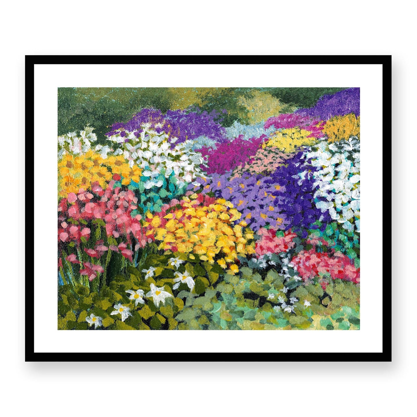 Framed Fine Art Print, White Mat - 14x12 19x16 24x20 29x24 34x28 39x32 inches | Floral Garden Three in Acrylic, FPH-1000-1147, Prints, Fine art, Black Frame, 74 x 61 cm, 29 x 24 inches