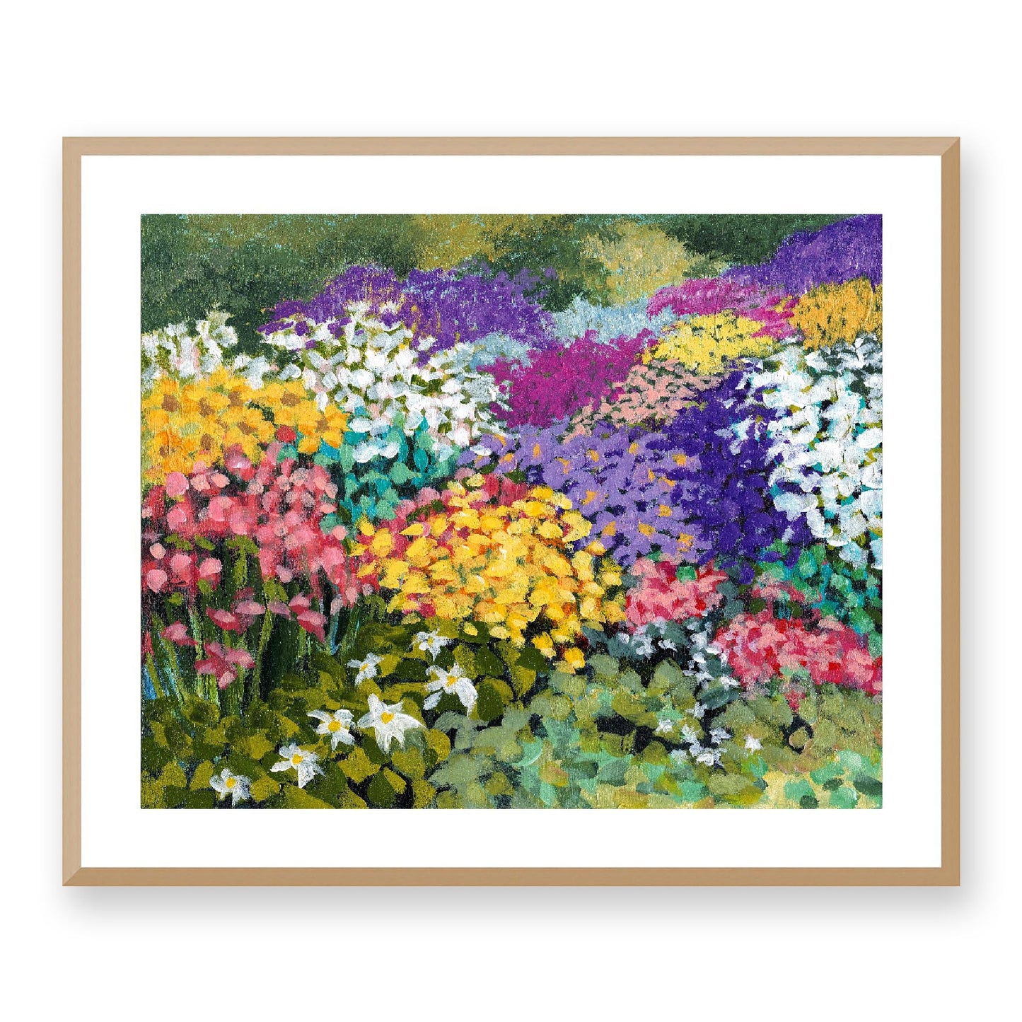 Framed Fine Art Print, White Mat - 14x12 19x16 24x20 29x24 34x28 39x32 inches | Floral Garden Three in Acrylic, FPH-1000-1147, Prints, Fine art, Natural Frame, 74 x 61 cm, 29 x 24 inches