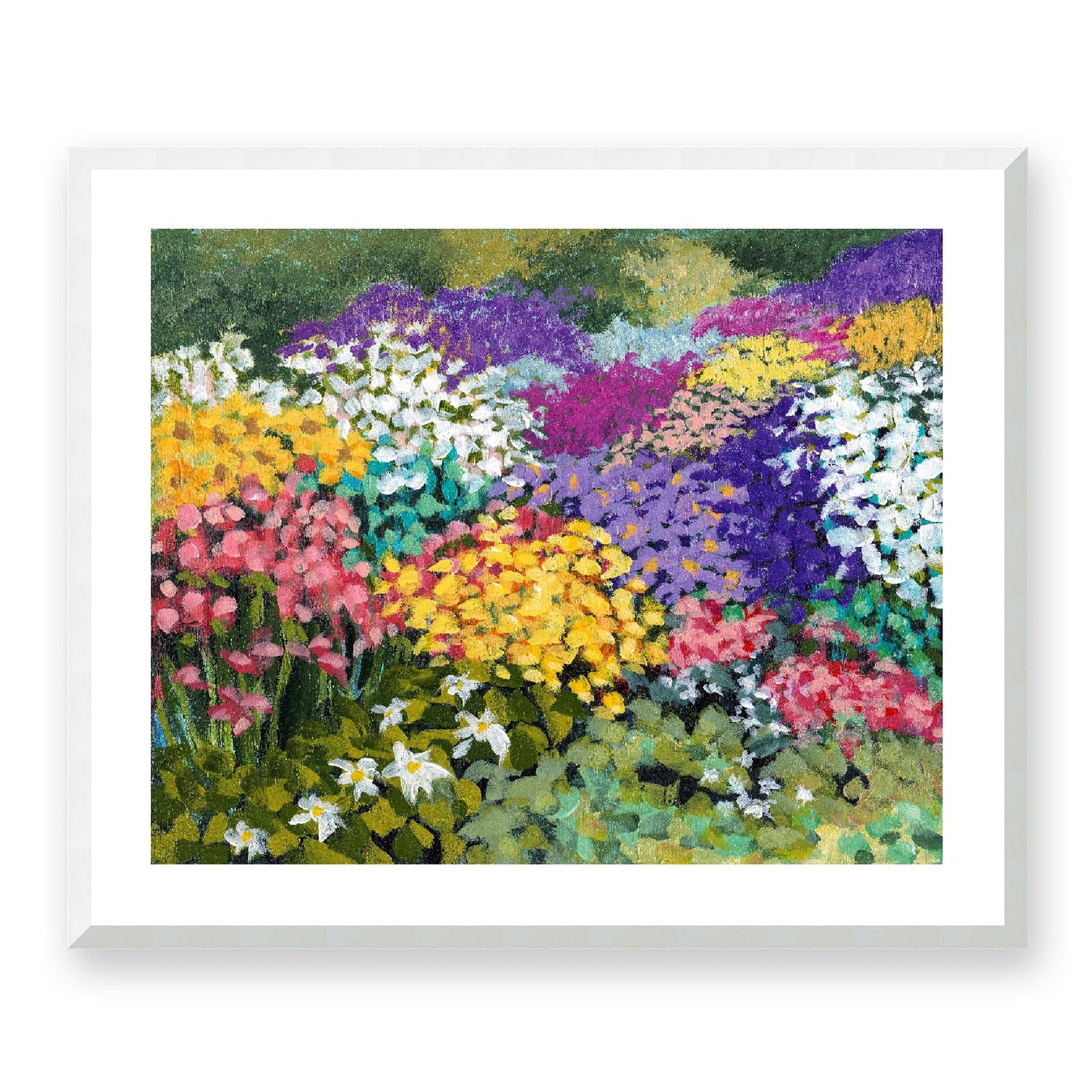 Framed Fine Art Print, White Mat - 14x12 19x16 24x20 29x24 34x28 39x32 inches | Floral Garden Three in Acrylic, FPH-1000-1147, Prints, Fine art, White Frame, 74 x 61 cm, 29 x 24 inches