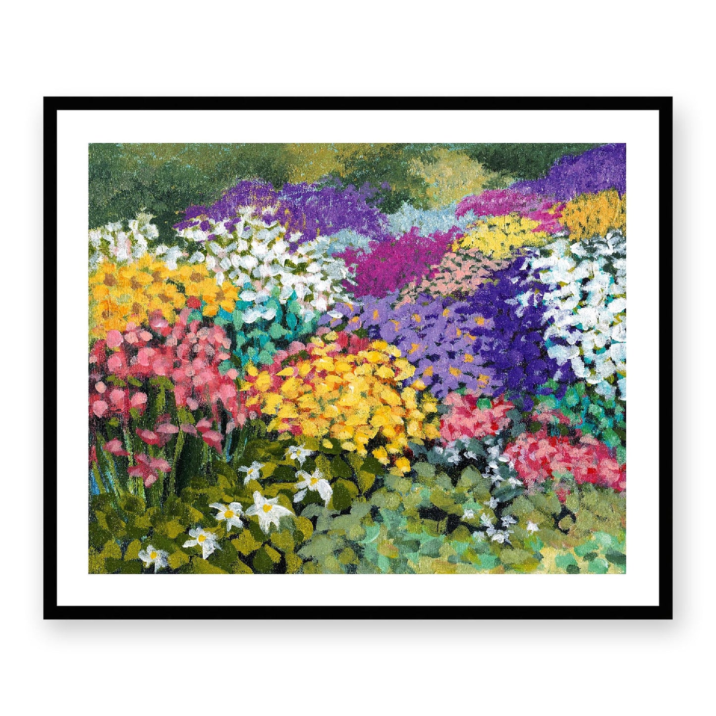 Framed Fine Art Print, White Mat - 14x12 19x16 24x20 29x24 34x28 39x32 inches | Floral Garden Three in Acrylic, FPH-1000-1147, Prints, Fine art, Black Frame, 86 x 71 cm, 34 x 28 inches