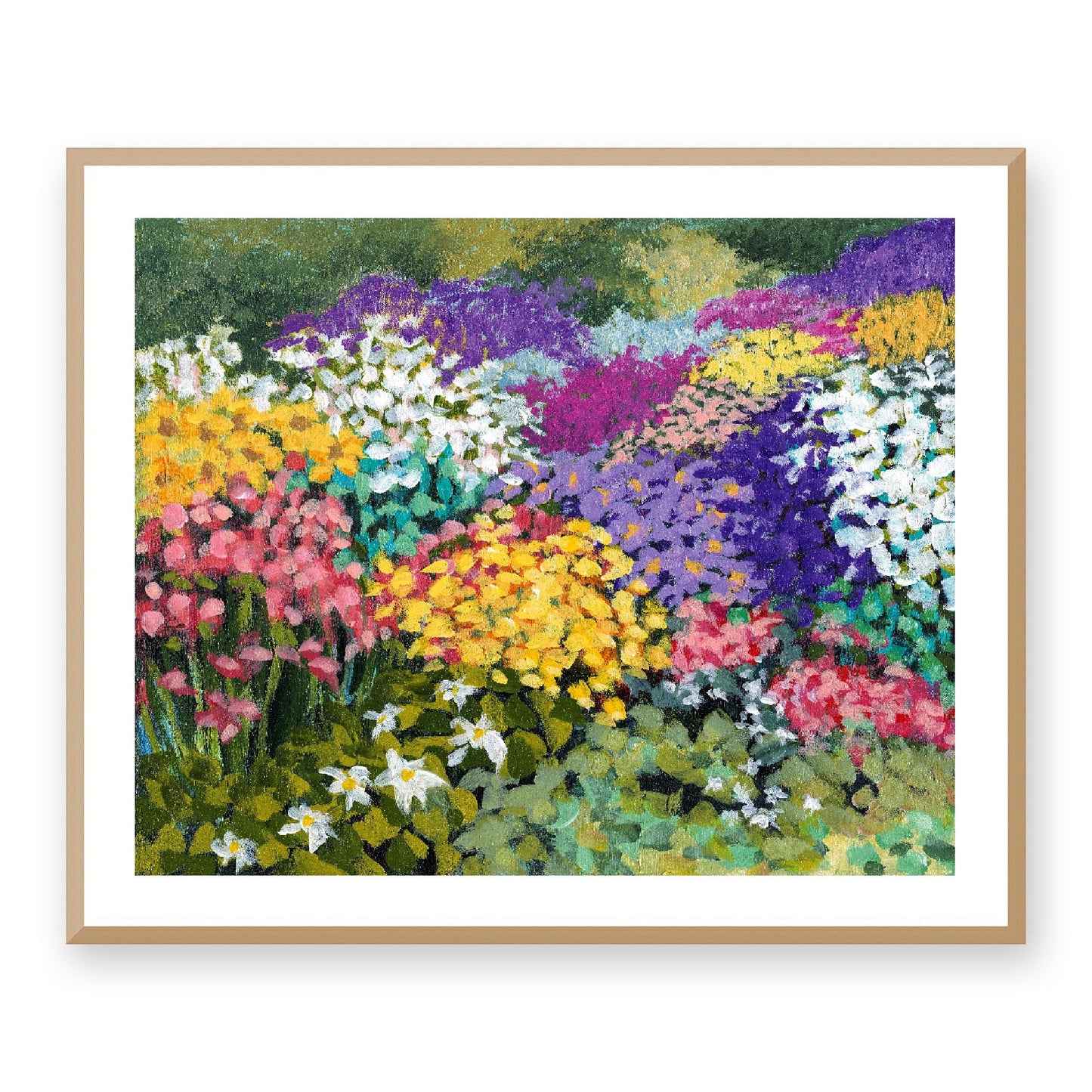 Framed Fine Art Print, White Mat - 14x12 19x16 24x20 29x24 34x28 39x32 inches | Floral Garden Three in Acrylic, FPH-1000-1147, Prints, Fine art, Natural Frame, 86 x 71 cm, 34 x 28 inches