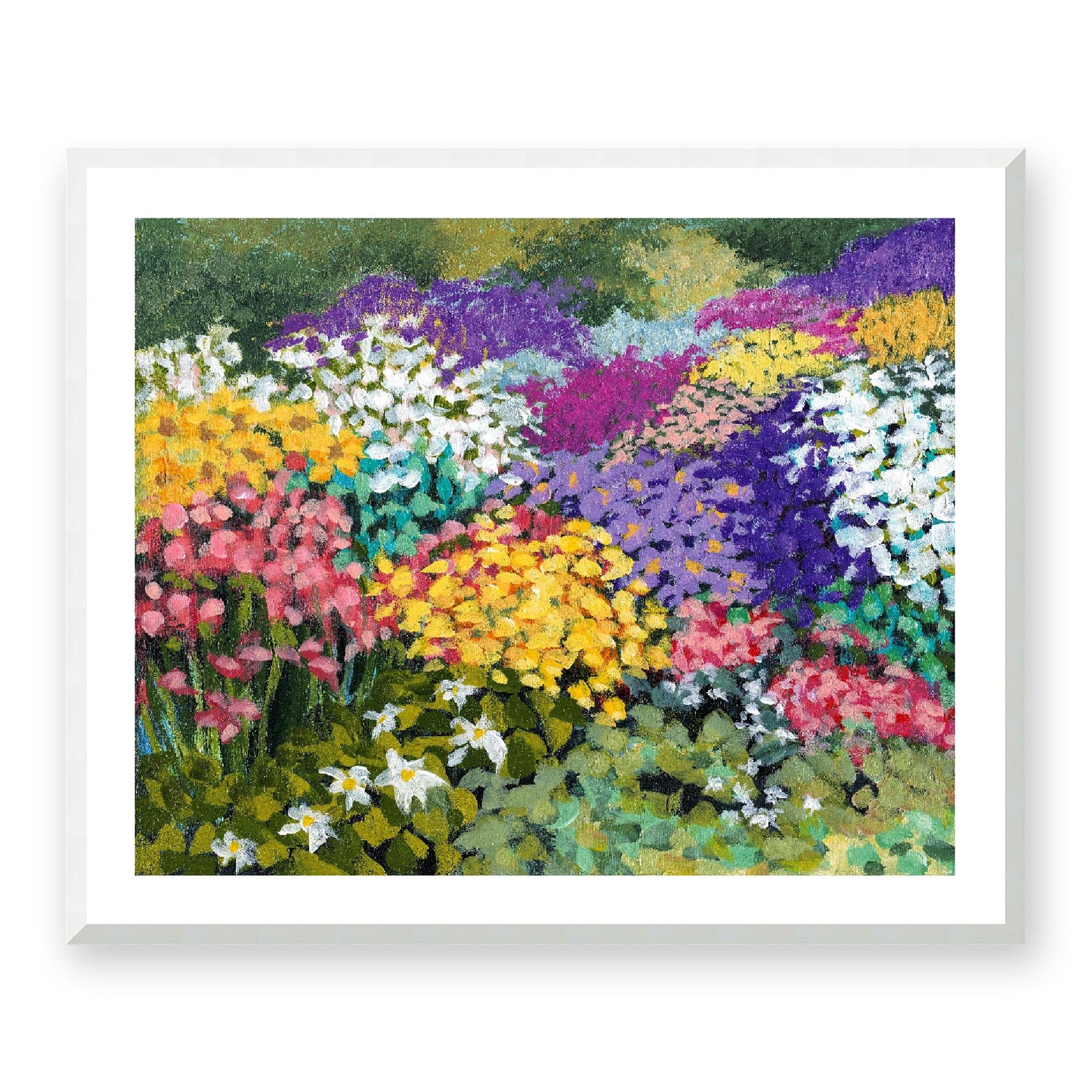 Framed Fine Art Print, White Mat - 14x12 19x16 24x20 29x24 34x28 39x32 inches | Floral Garden Three in Acrylic, FPH-1000-1147, Prints, Fine art, White Frame, 86 x 71 cm, 34 x 28 inches