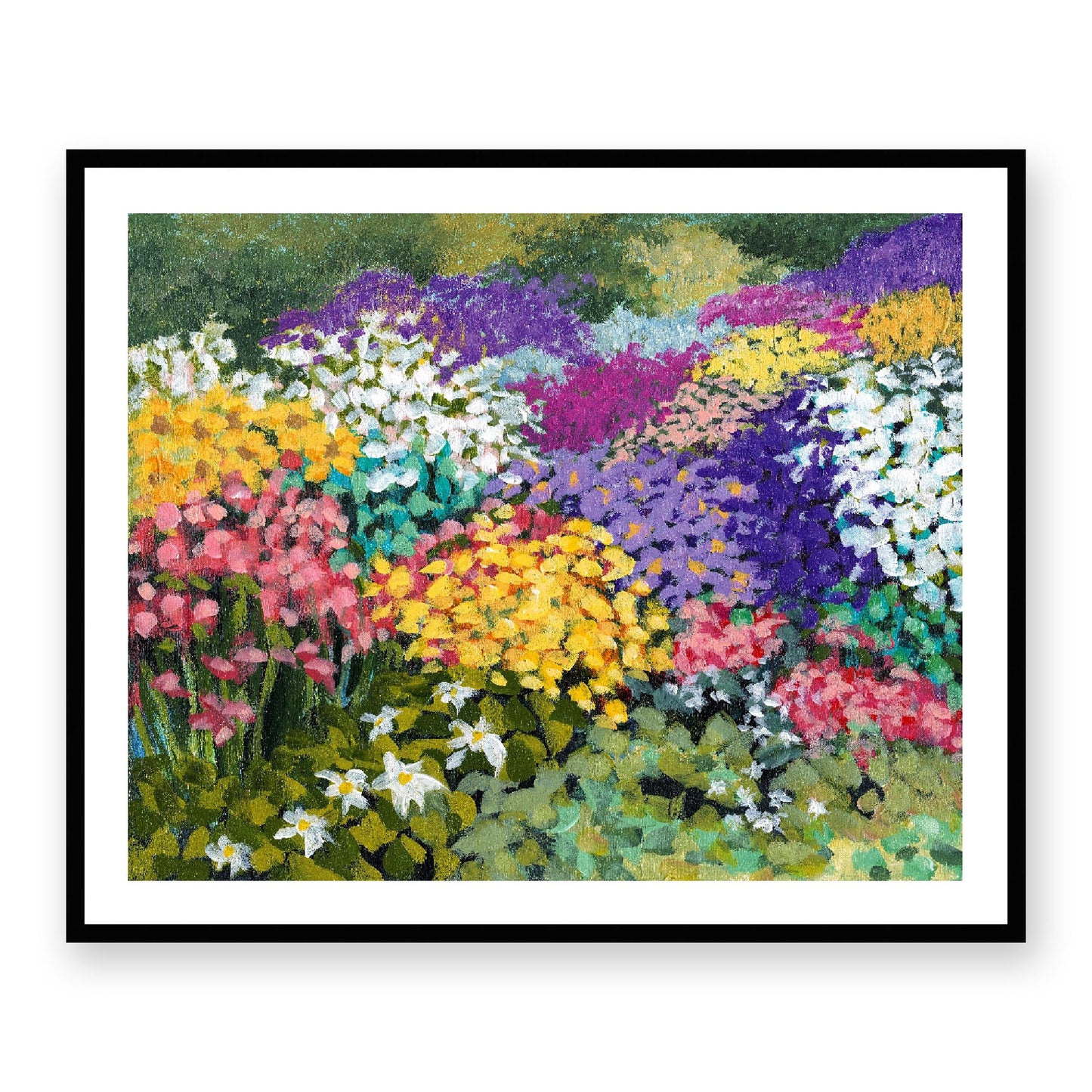 Framed Fine Art Print, White Mat - 14x12 19x16 24x20 29x24 34x28 39x32 inches | Floral Garden Three in Acrylic, FPH-1000-1147, Prints, Fine art, Black Frame, 99 x 81 cm, 39 x 32 inches