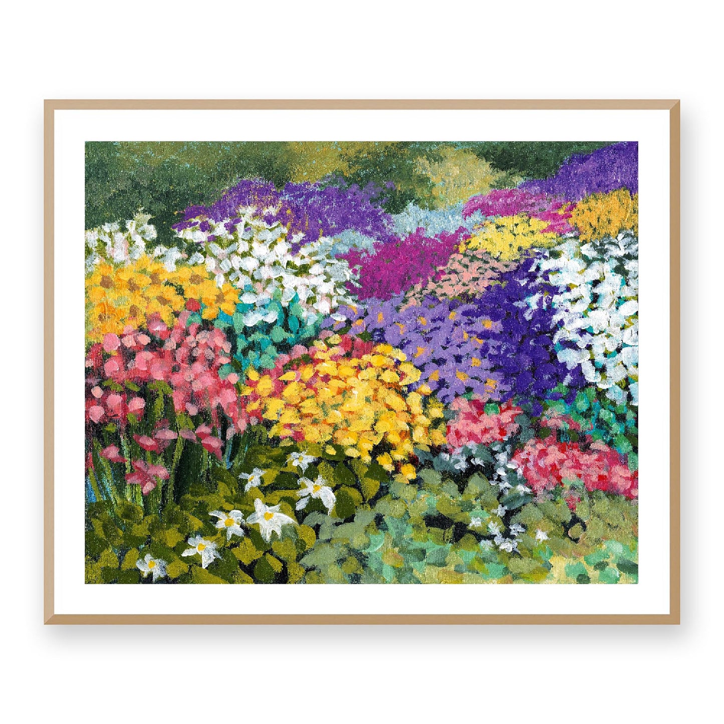 Framed Fine Art Print, White Mat - 14x12 19x16 24x20 29x24 34x28 39x32 inches | Floral Garden Three in Acrylic, FPH-1000-1147, Prints, Fine art, Natural Frame, 99 x 81 cm, 39 x 32 inches
